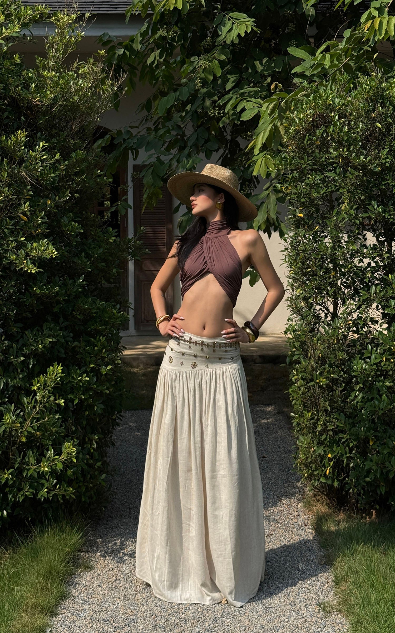 ROVENTE Embellished High Waist Maxi Skirt - PINKPARKS