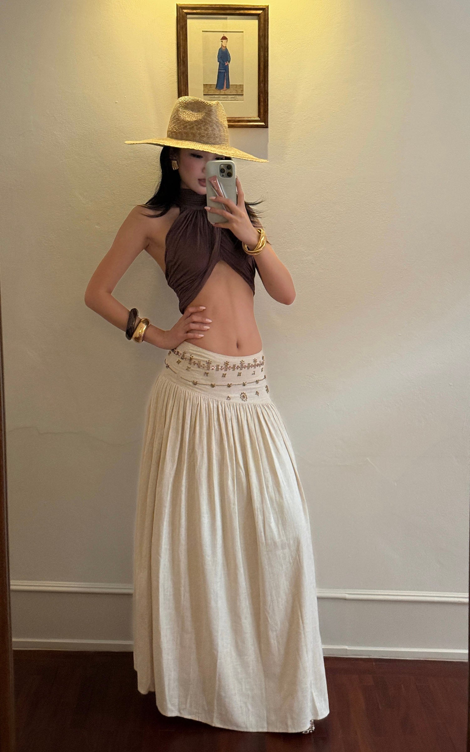 ROVENTE Embellished High Waist Maxi Skirt - PINKPARKS