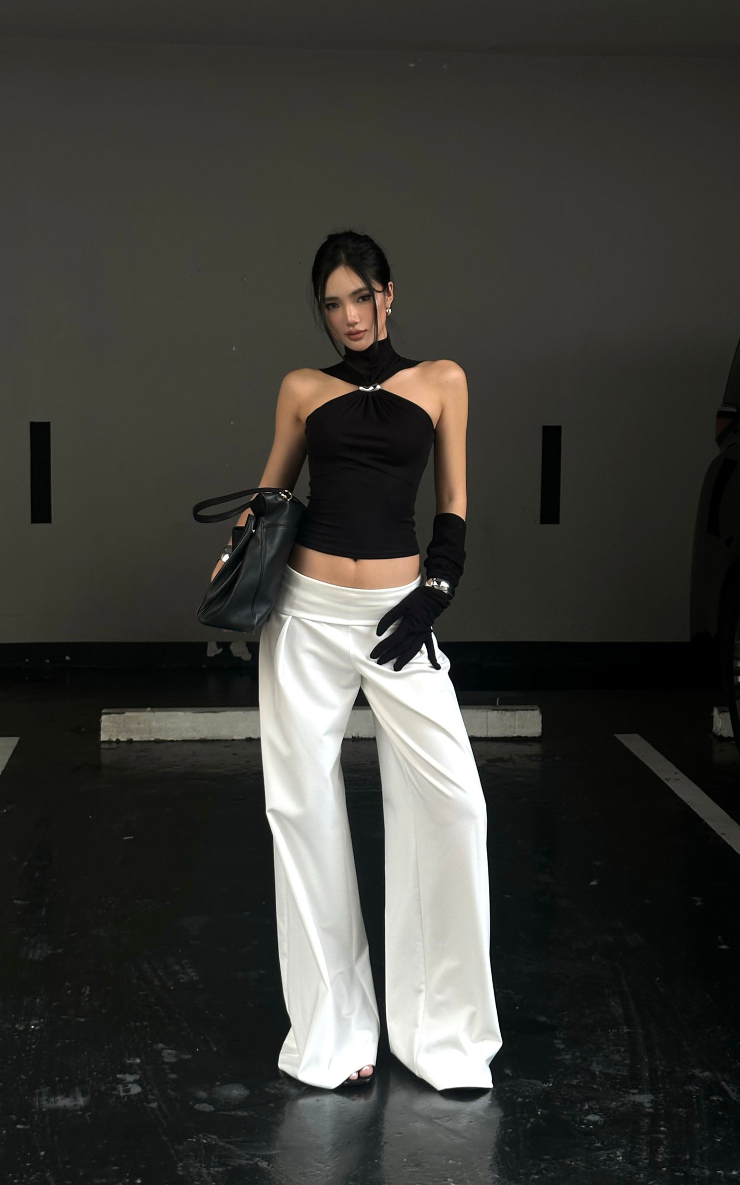 ROVENTE Black Halterneck Top with Metal Clasp - PINKPARKS