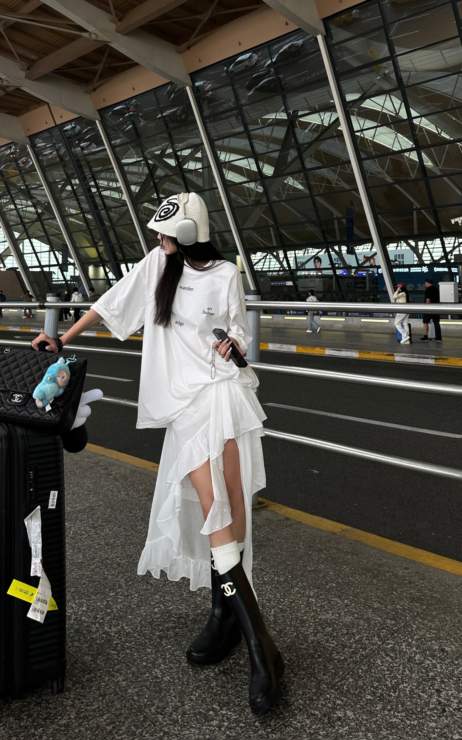 WARDEN EDGE Layered Asymmetric Midi Skirt in Mixed Textures - PINKPARKS