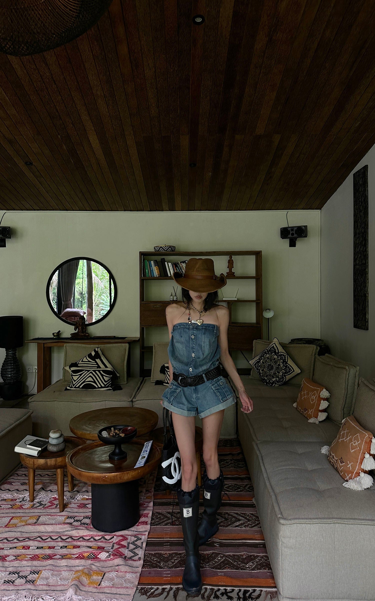 WARDEN EDGE Strapless Denim Utility Romper - PINKPARKS