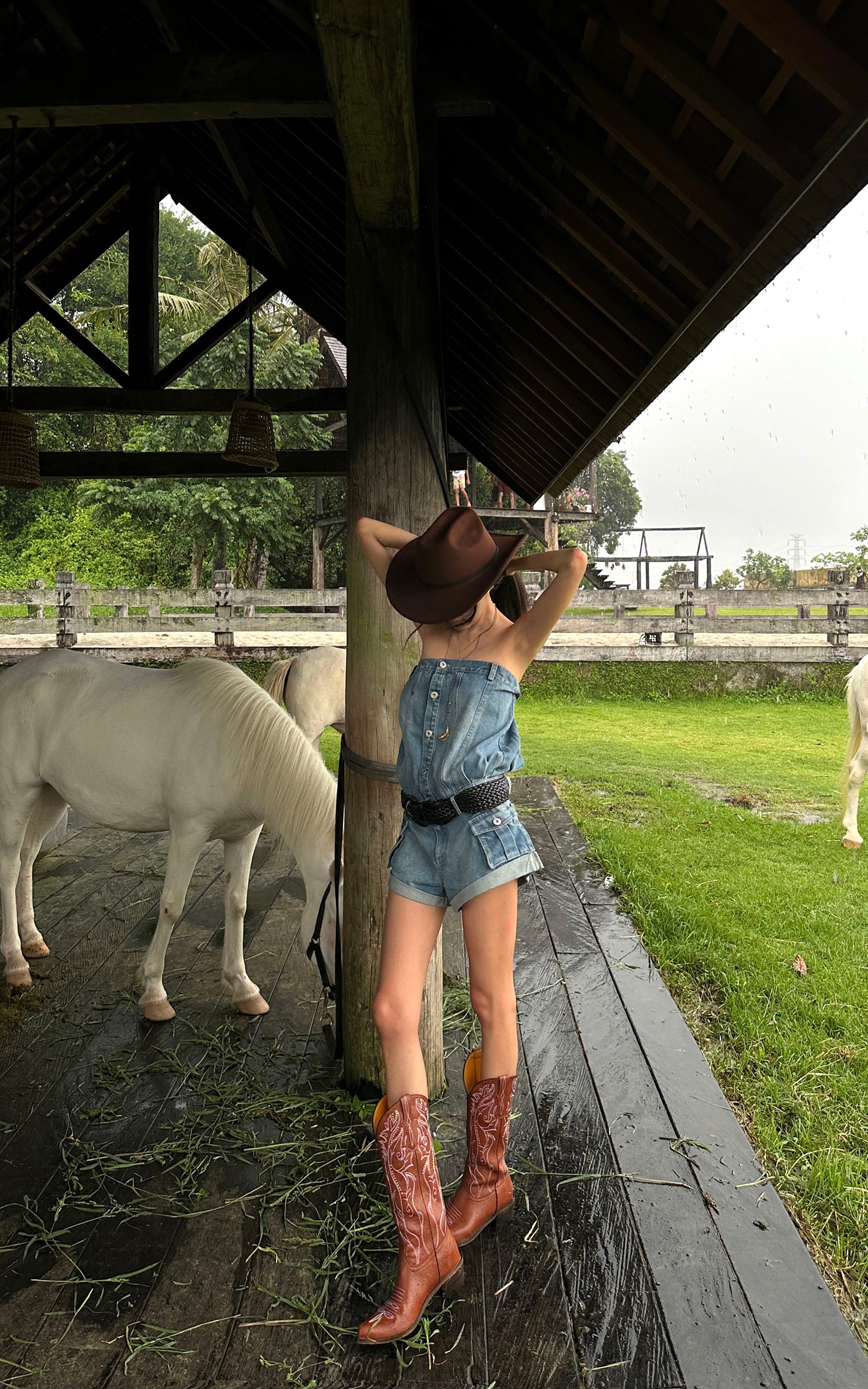 WARDEN EDGE Strapless Denim Utility Romper - PINKPARKS