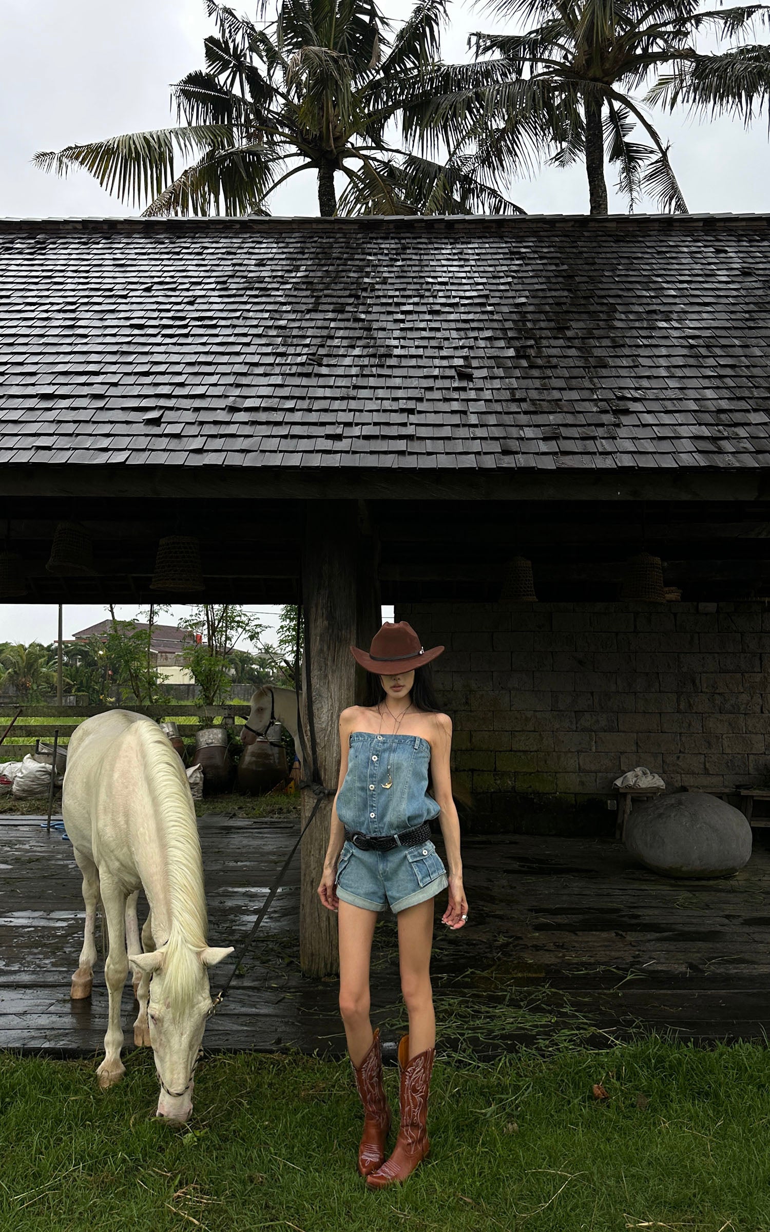 WARDEN EDGE Strapless Denim Utility Romper - PINKPARKS