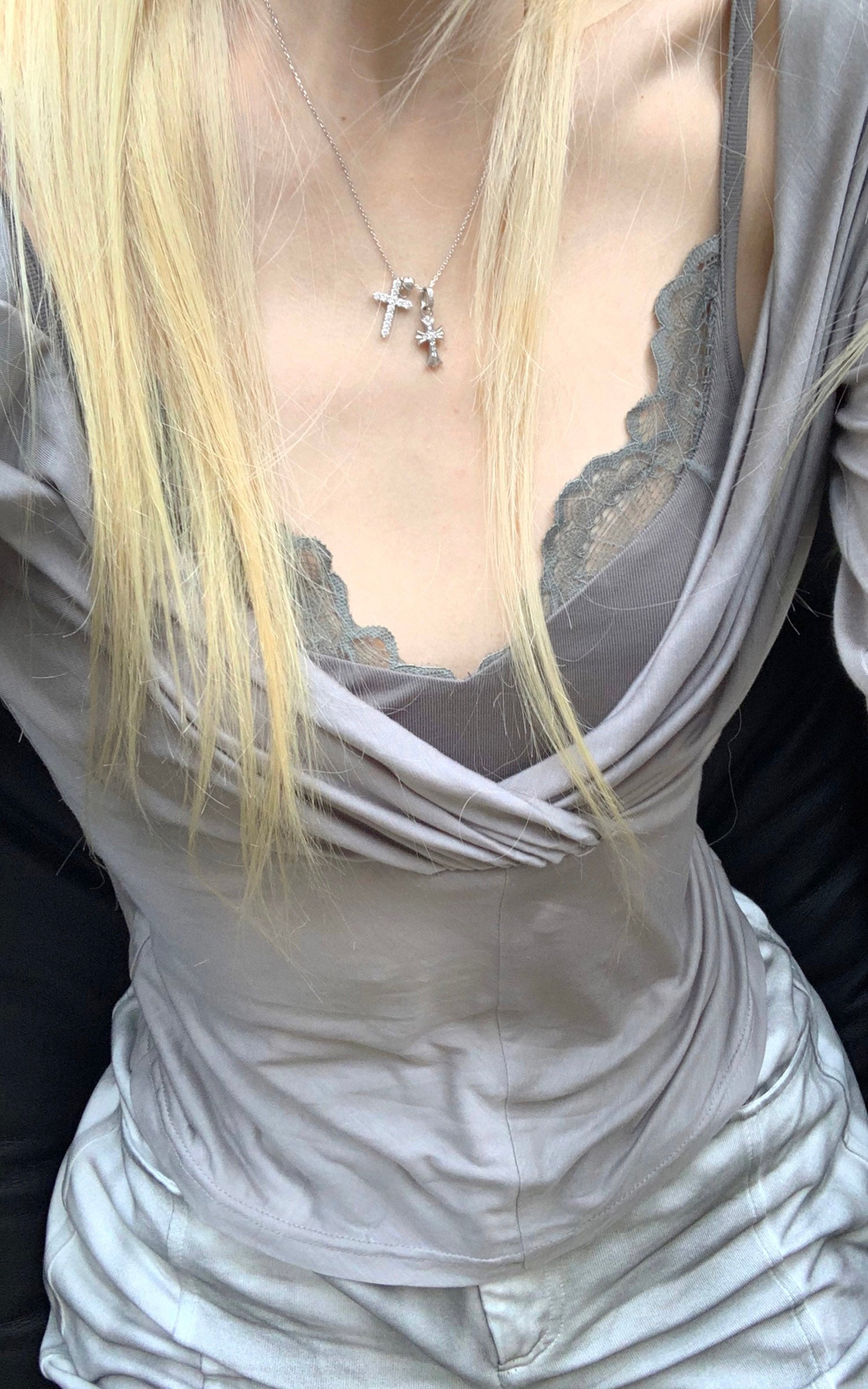 Rase le sol Draped Mesh Top with Lace Trim Camisole Set - PINKPARKS