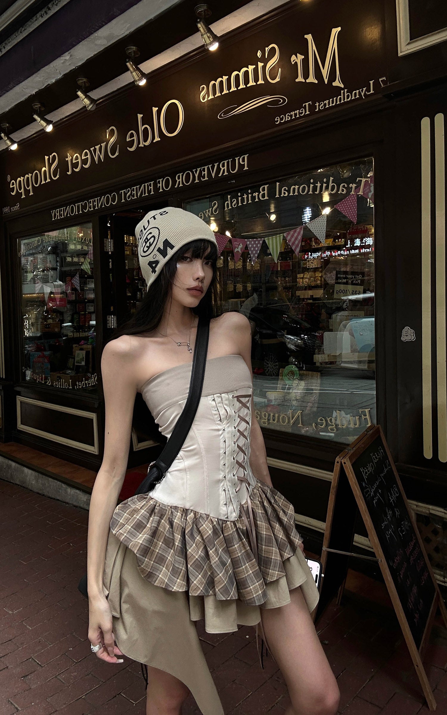 WARDEN EDGE Corset Mini Dress with Plaid Layers - PINKPARKS