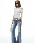 IAMXIAA Vintage Washed Flare Jeans Low Waist Denim with Retro Y2K Street Style