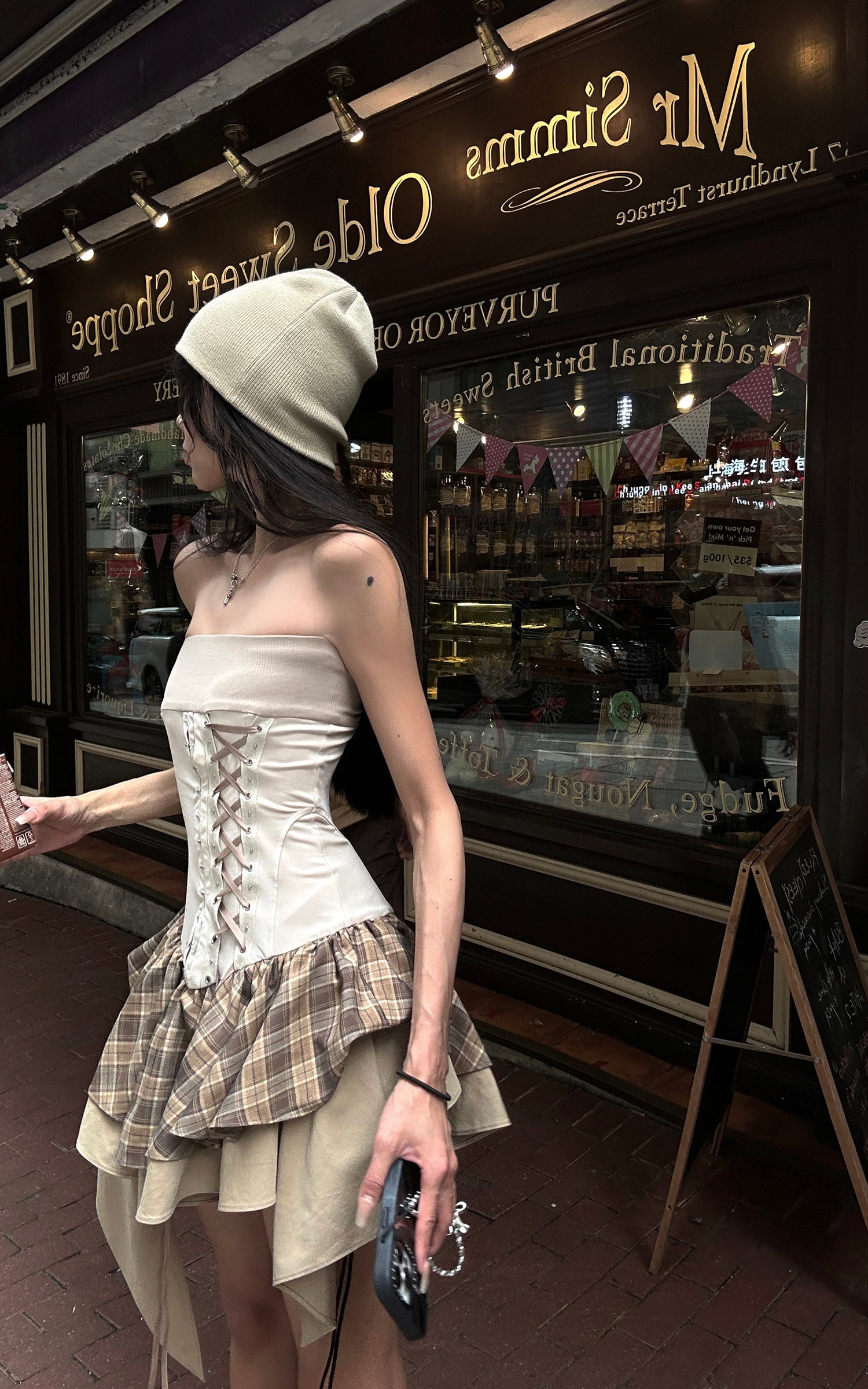 WARDEN EDGE Corset Mini Dress with Plaid Layers - PINKPARKS