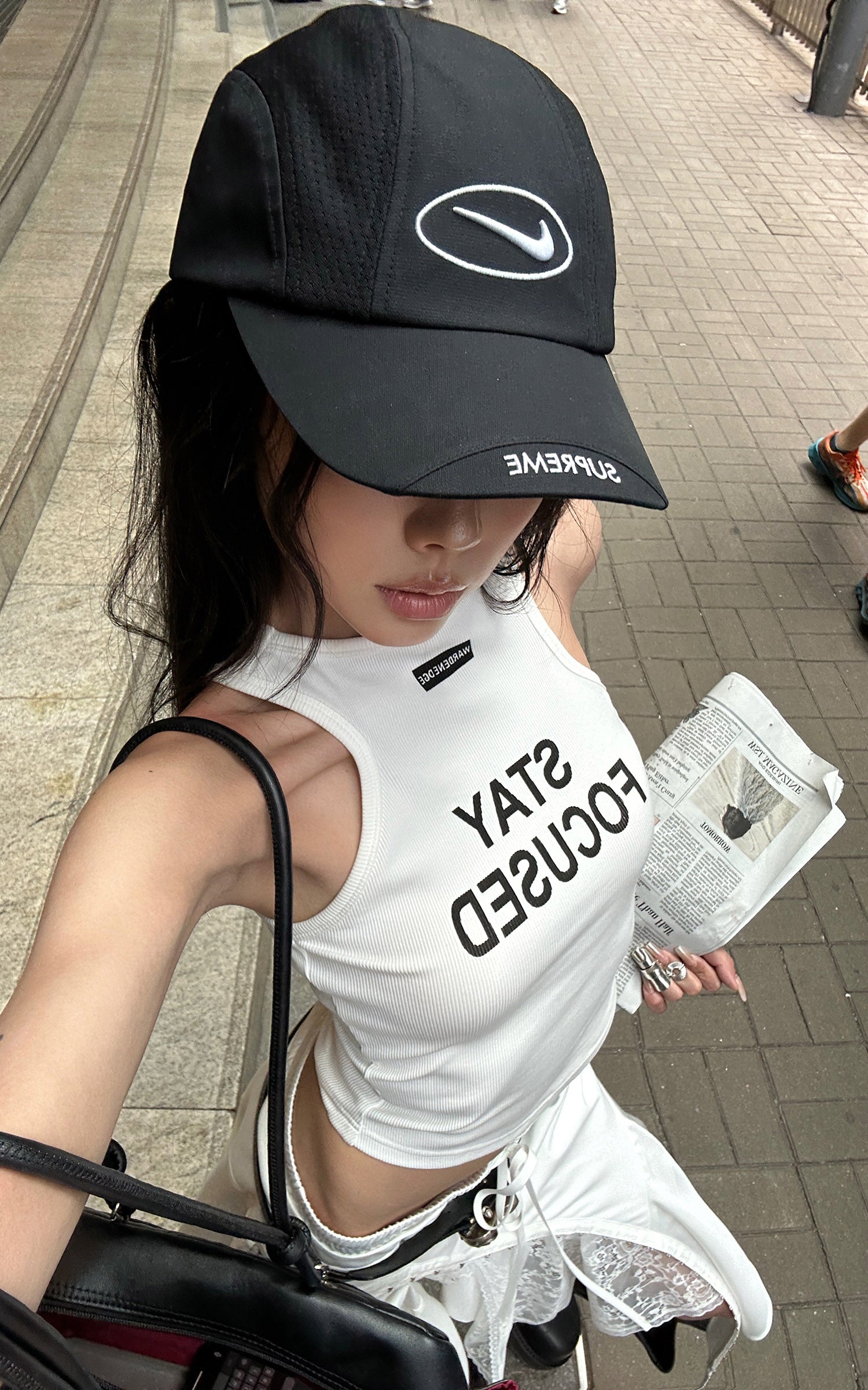 WARDEN EDGE Ribbed Racerback Tank Top with Contrast Lettering - PINKPARKS