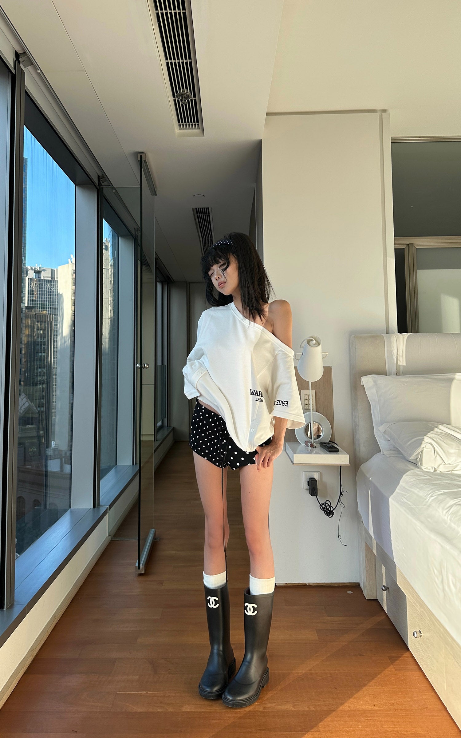 WARDEN EDGE Mixed Dot Print Drawstring Shorts with Graphic Cut - PINKPARKS