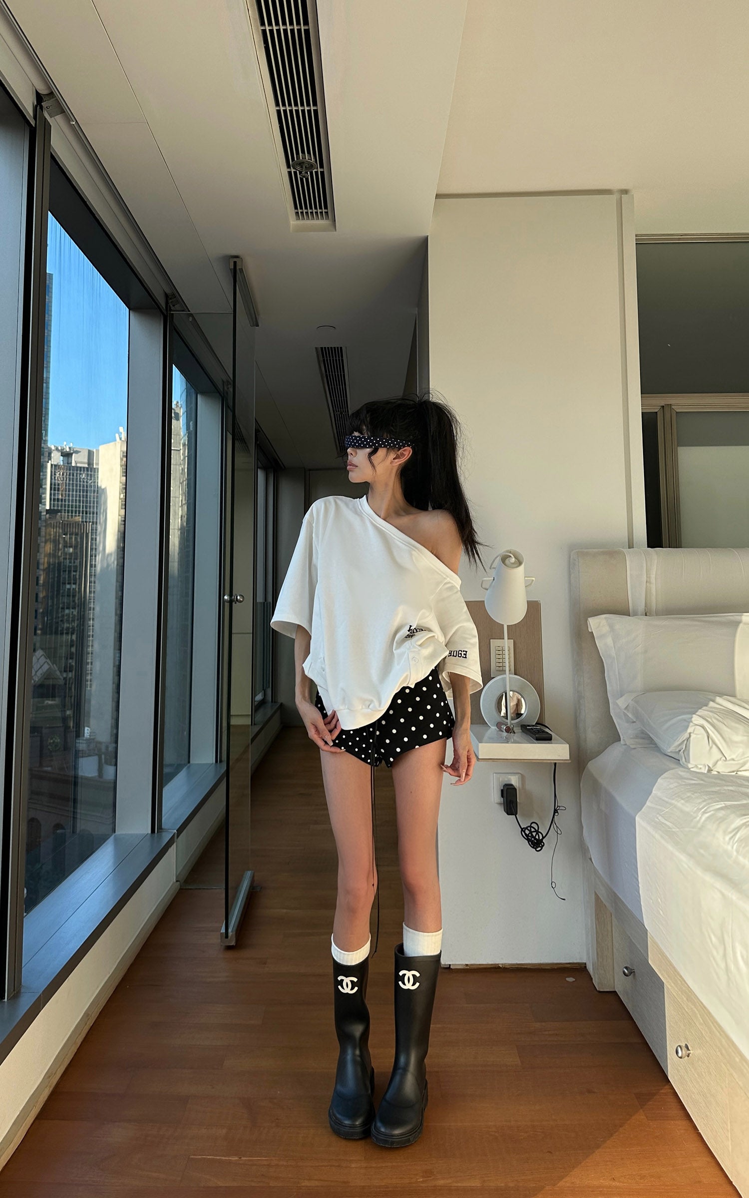 WARDEN EDGE Mixed Dot Print Drawstring Shorts with Graphic Cut - PINKPARKS