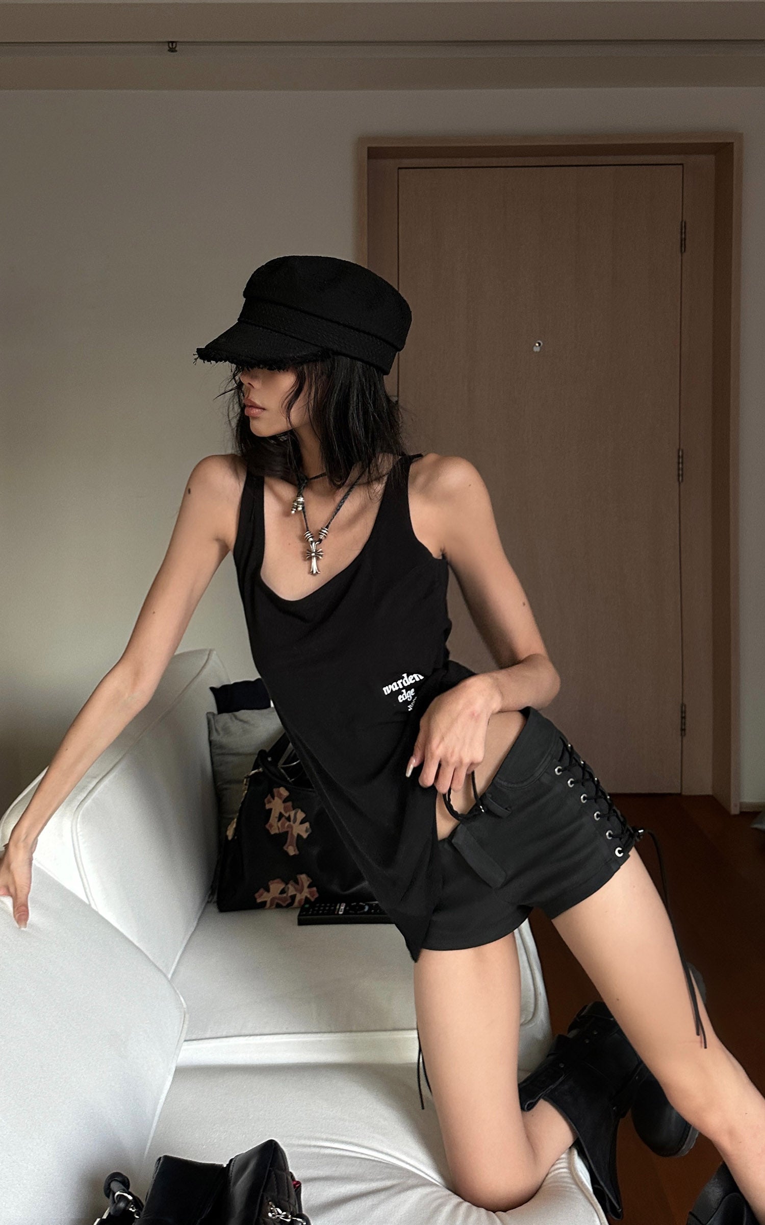 WARDEN EDGE Side Lace-Up Utility Shorts with Elongated Drawstrings and Belt Loops - PINKPARKS