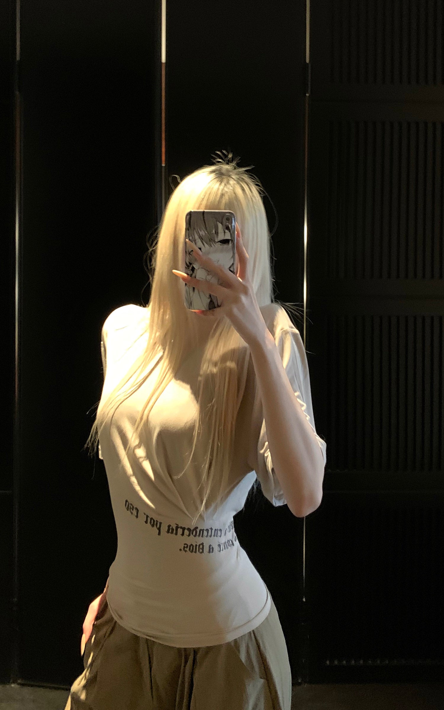 Rase le sol Ruched Waist Gothic Text Fitted T-Shirt - PINKPARKS