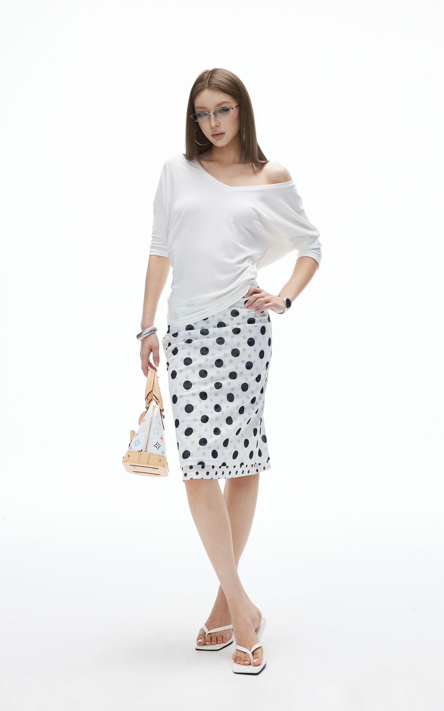 IAMXIAA オフショルダー レイヤード風 半袖カジュアル ゆったりトップス