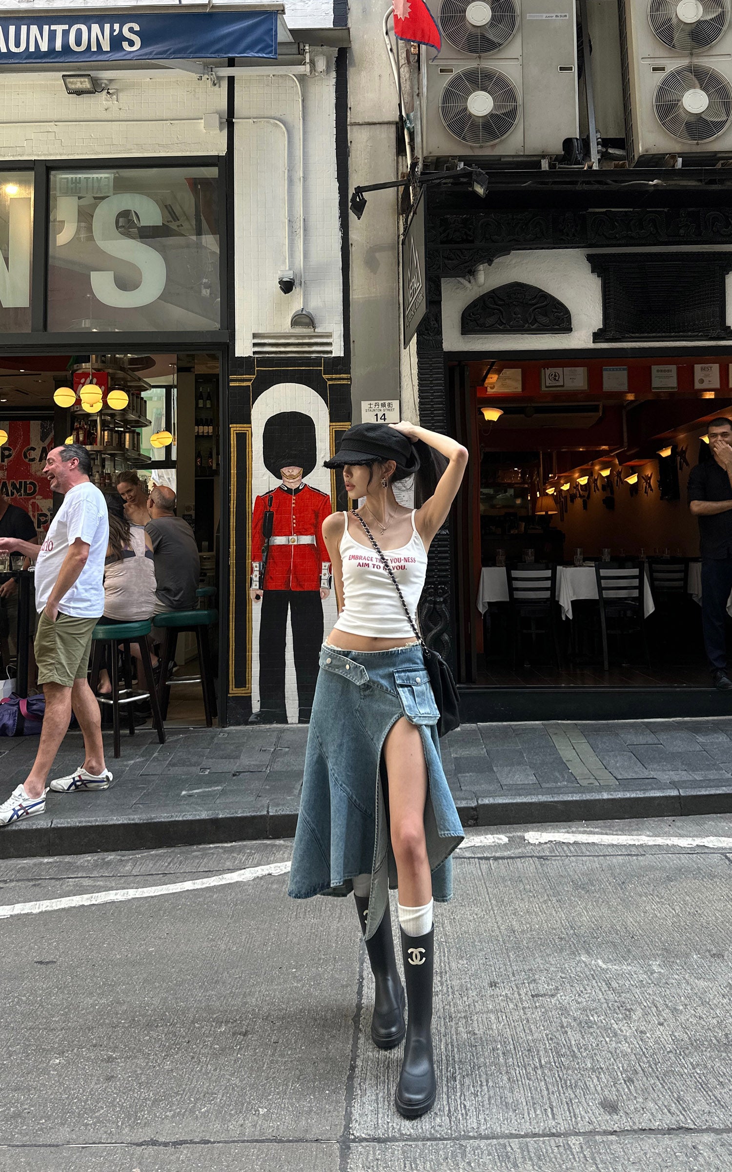 WARDEN EDGE Asymmetric Pocket Flare Denim Skirt with Deconstructed Belt Detail - PINKPARKS