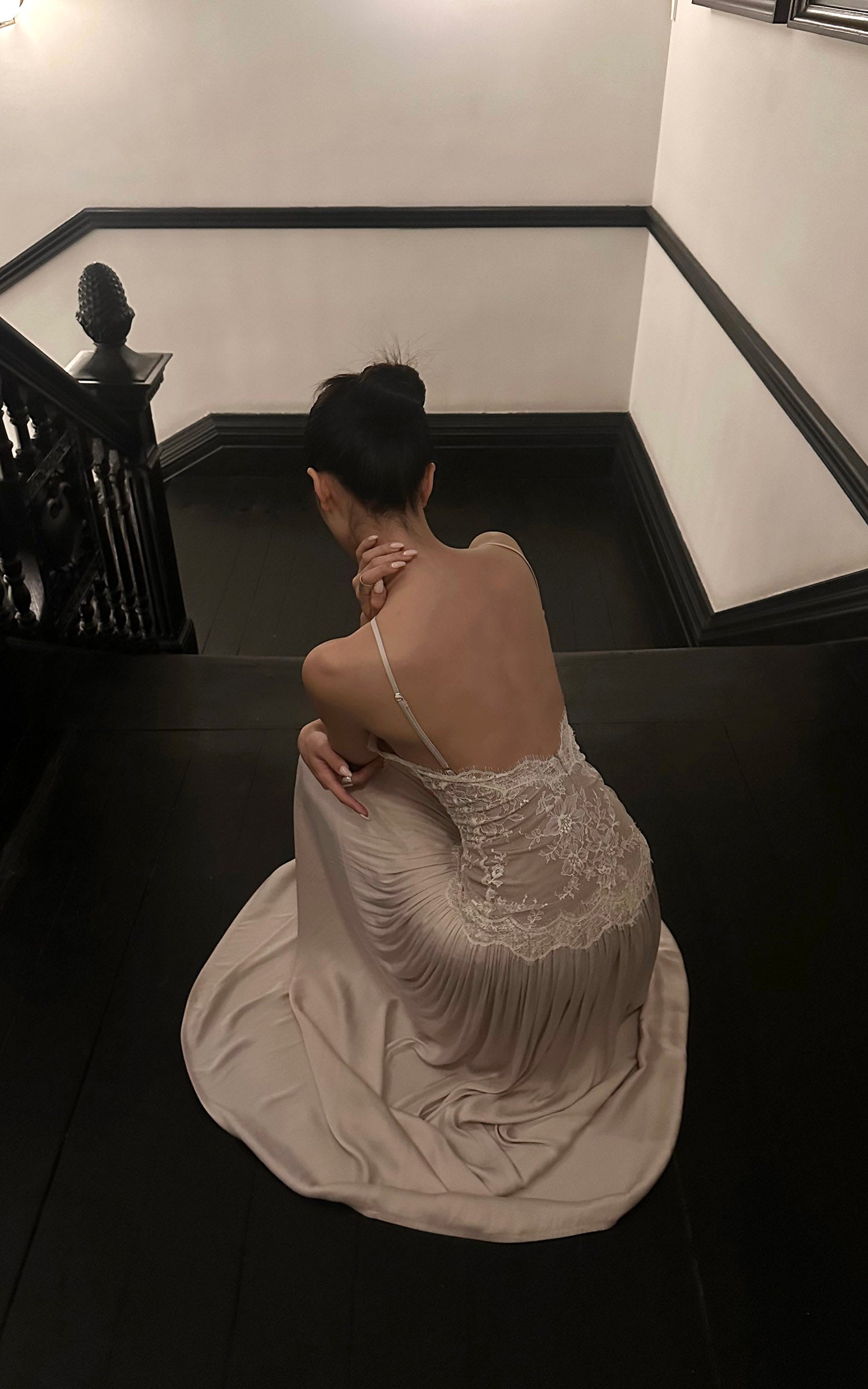 ROVENTE Embroidered Lace Halter Dress With Gathered Hem - PINKPARKS