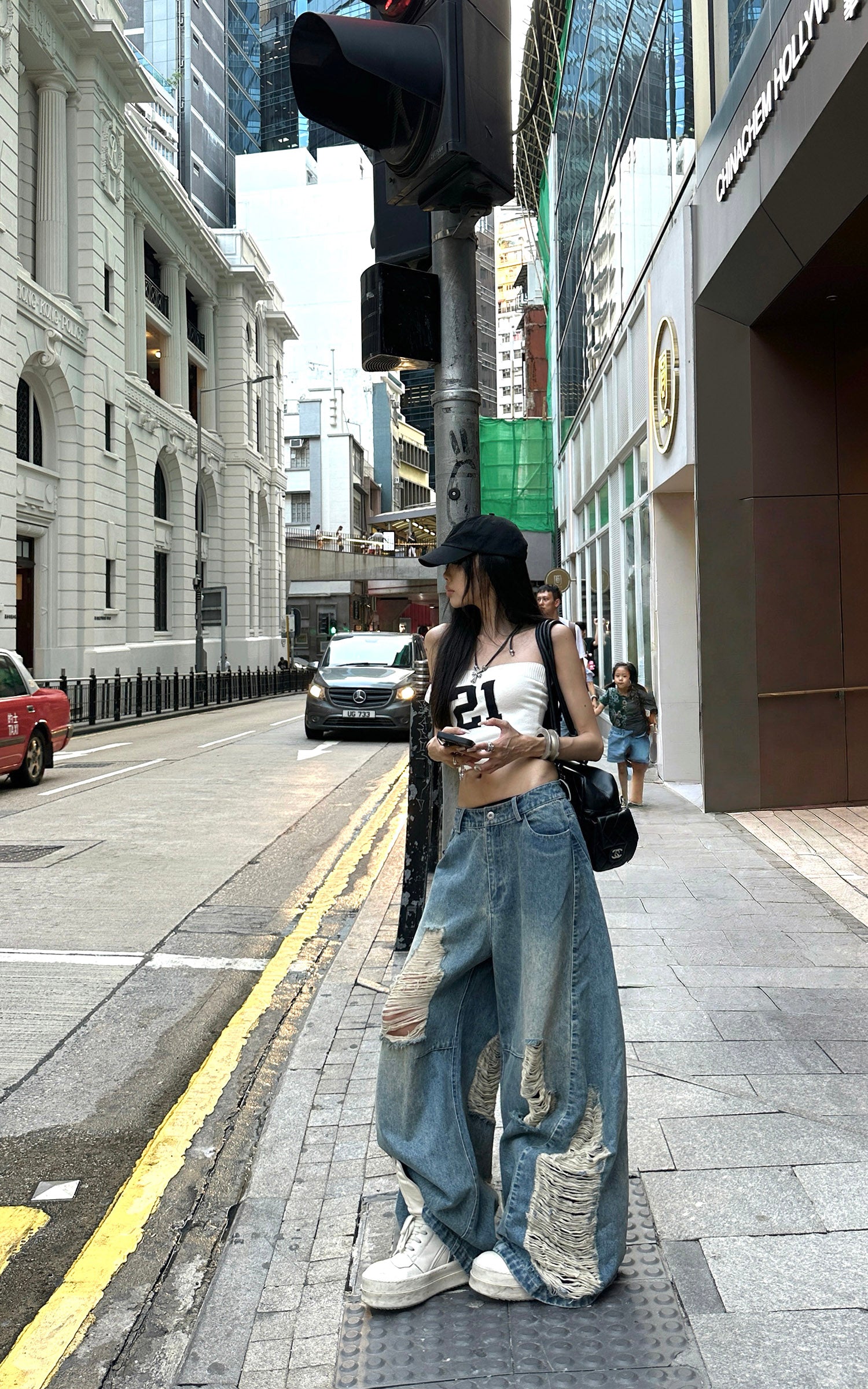 WARDEN EDGE Distressed Wide-Leg Denim Pants - PINKPARKS