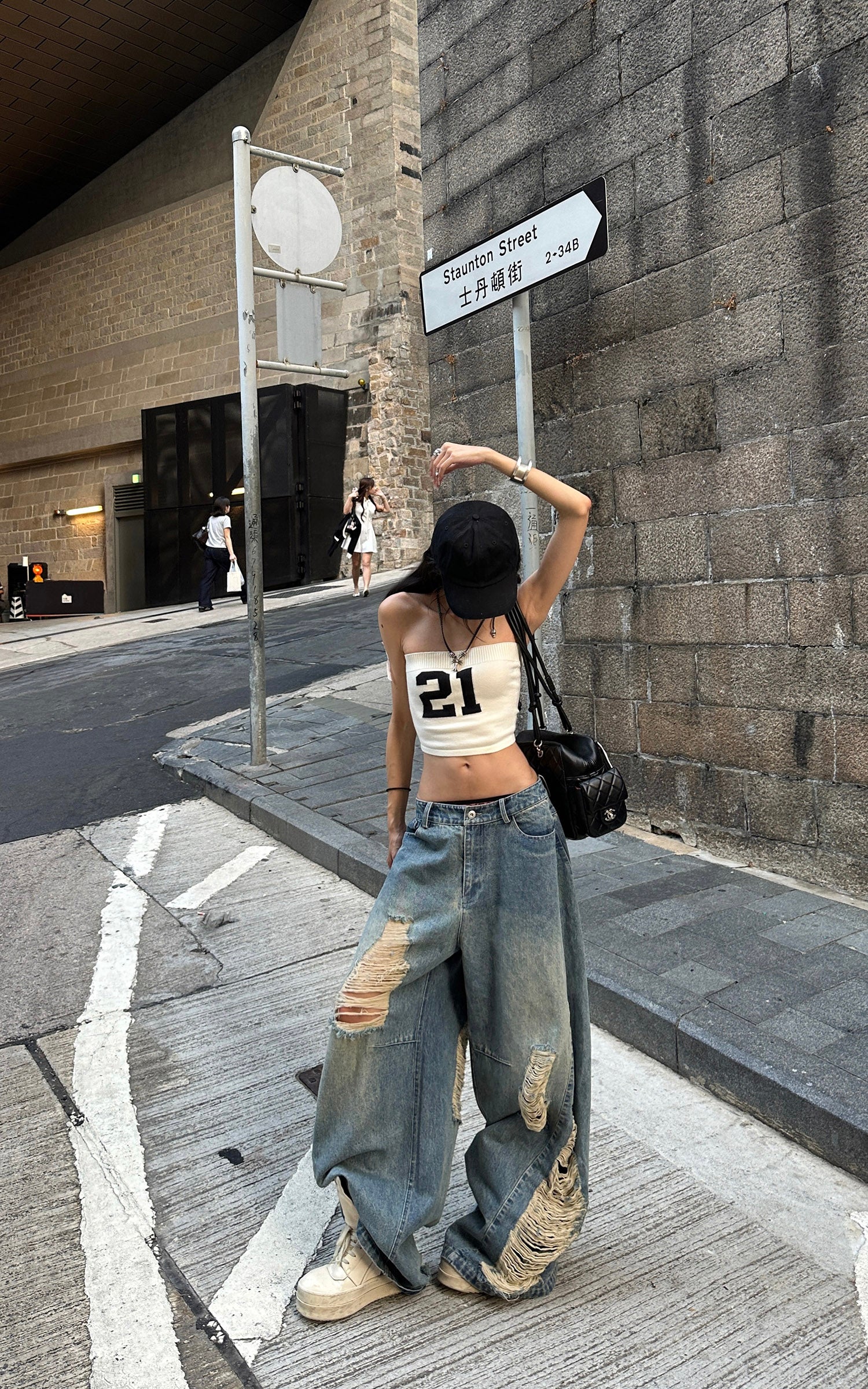 WARDEN EDGE Distressed Wide-Leg Denim Pants - PINKPARKS