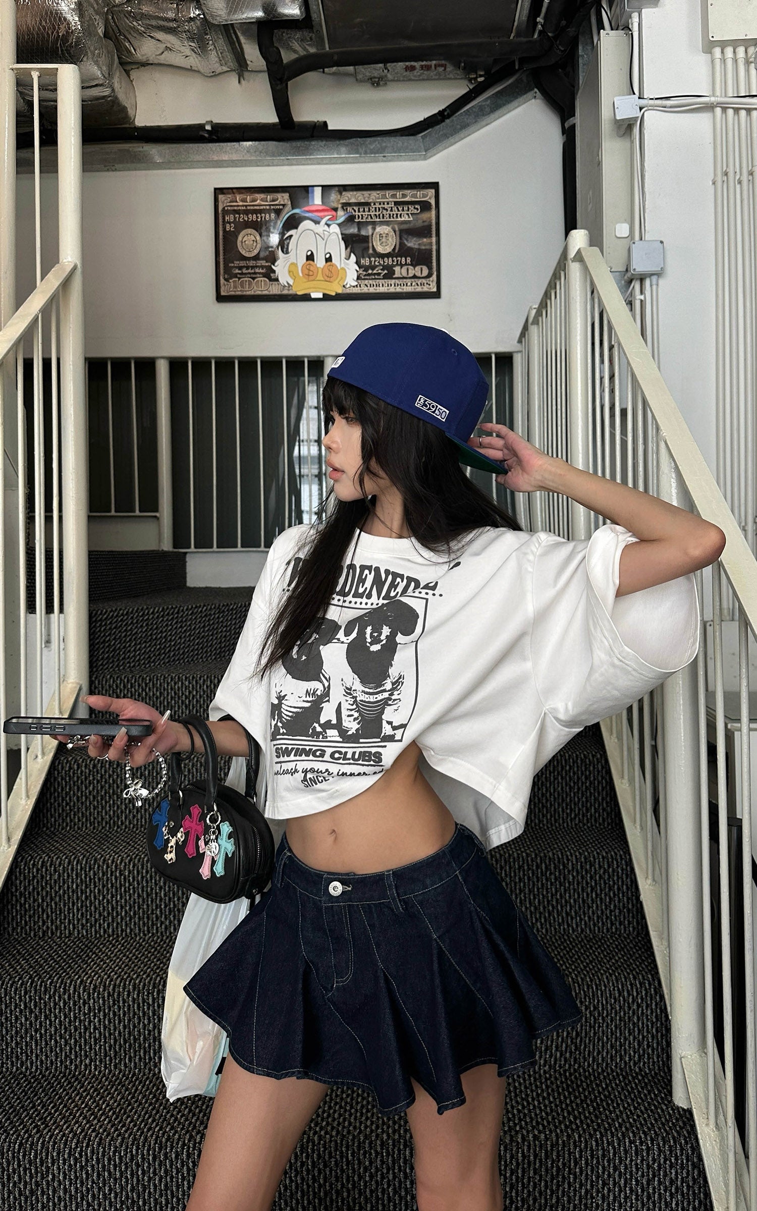 WARDEN EDGE アシンメトリープリーツデニムミニスカート（インナーパンツ付き）