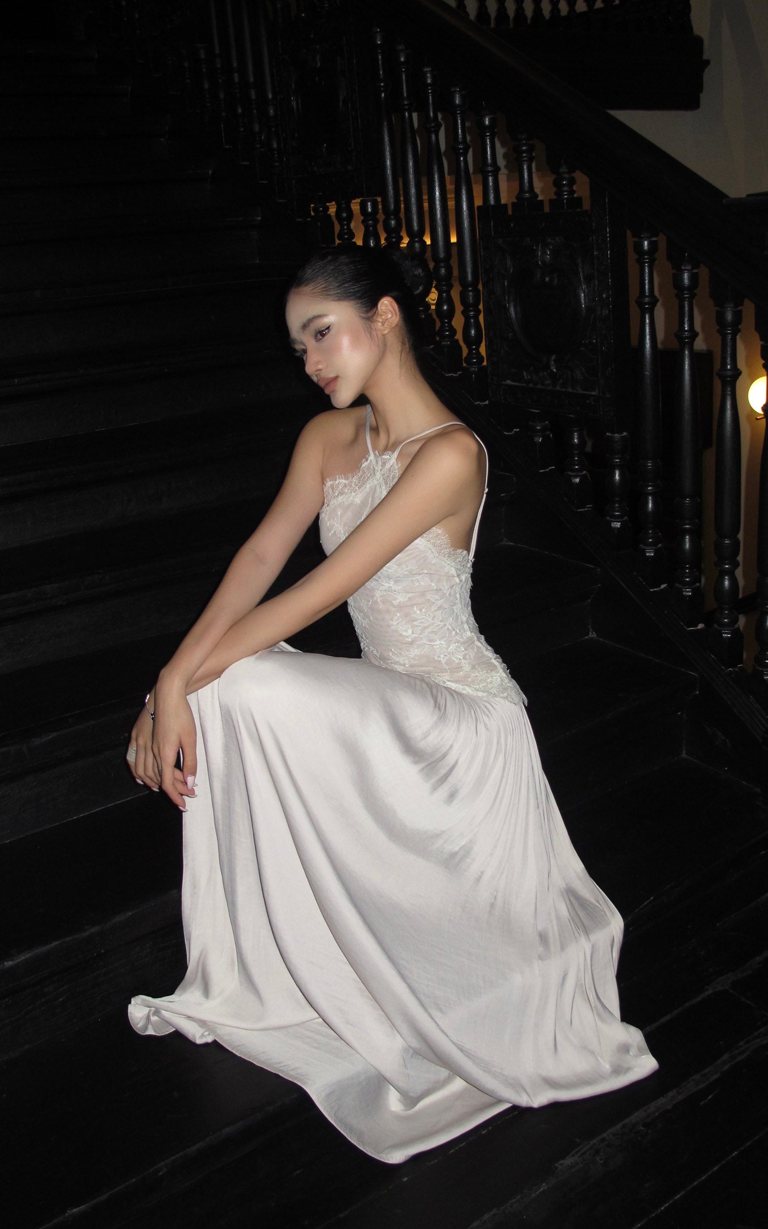 ROVENTE Embroidered Lace Halter Dress With Gathered Hem - PINKPARKS