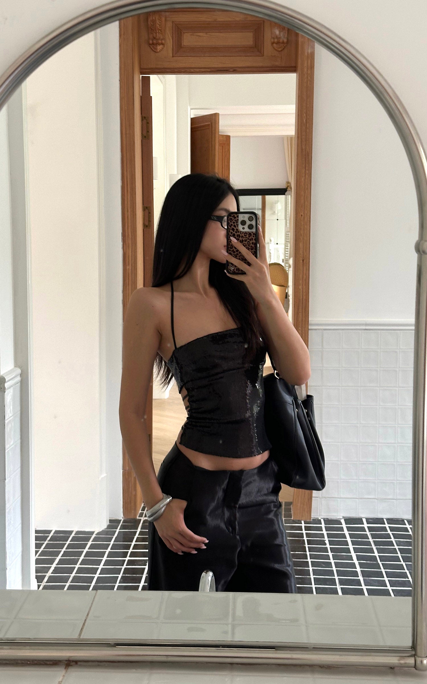 ROVENTE Strappy Back Sequin Halter Corset Top - PINKPARKS