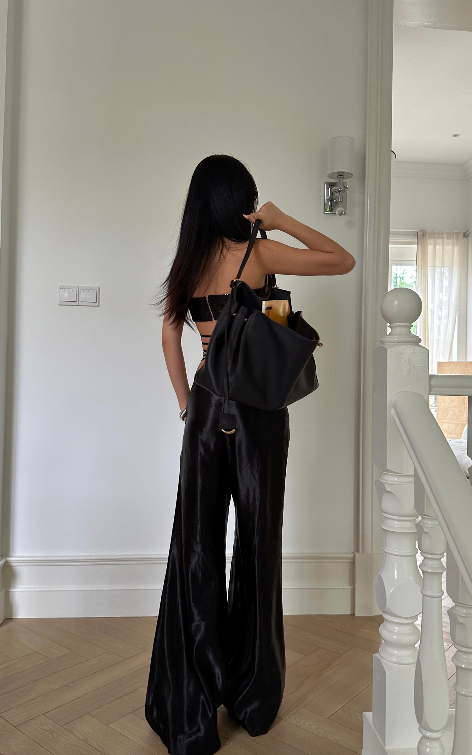 ROVENTE Glossed Satin Wide-Leg Pants with Tailored Silhouette - PINKPARKS