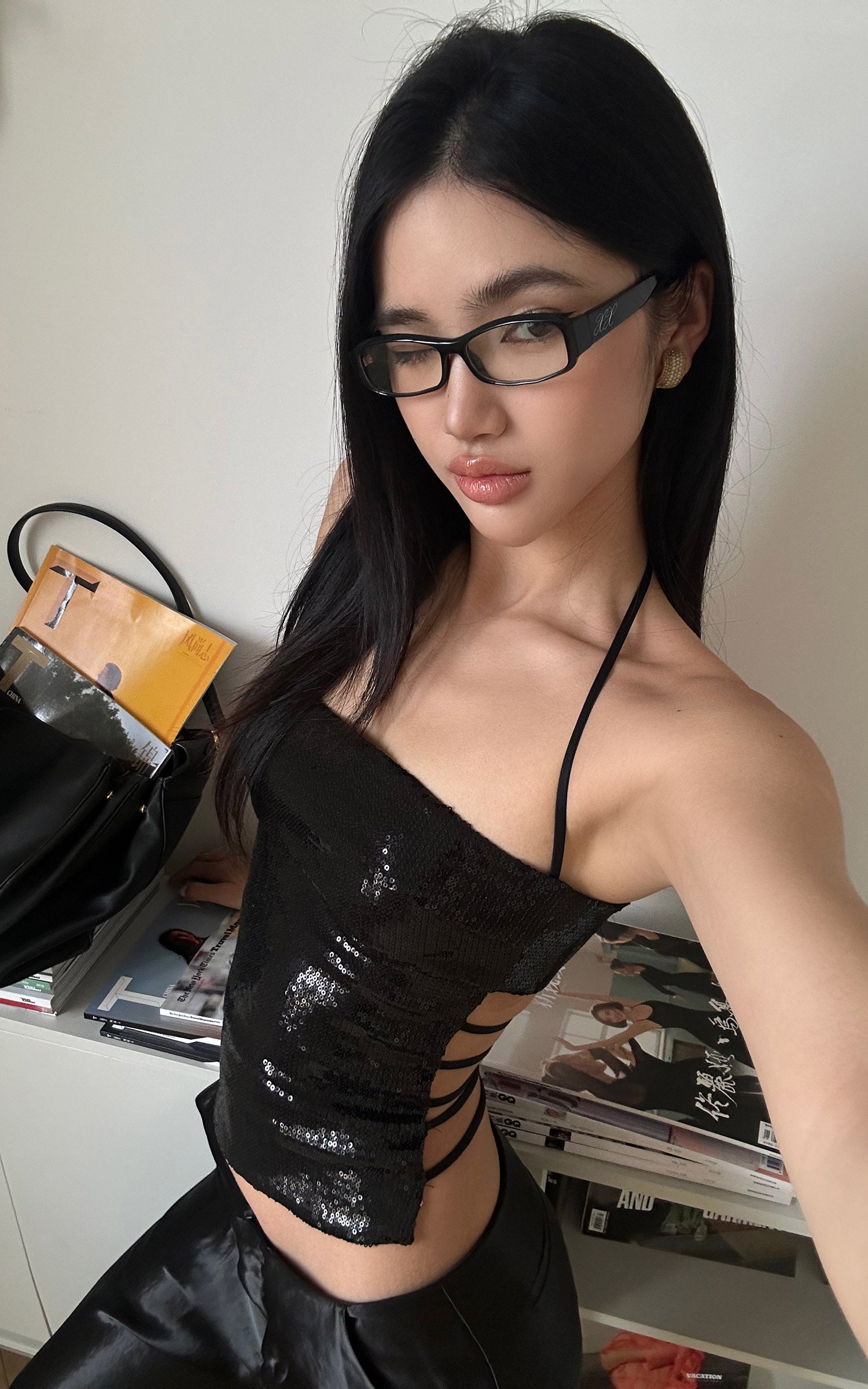 ROVENTE Strappy Back Sequin Halter Corset Top - PINKPARKS