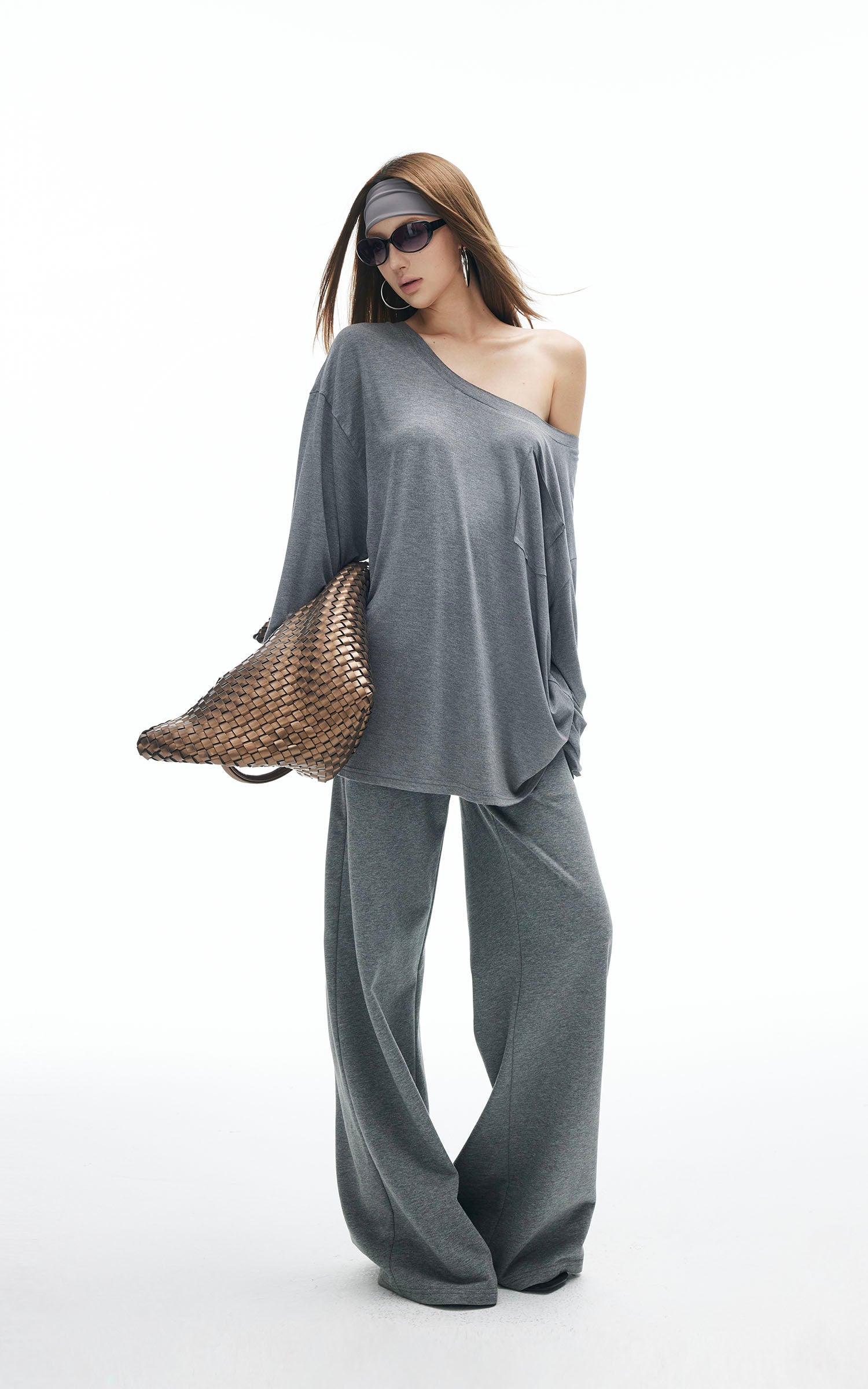 IAMXIAA スターパッチ ワイドレッグ スウェットパンツ ドローストリングウエスト ルームパンツ