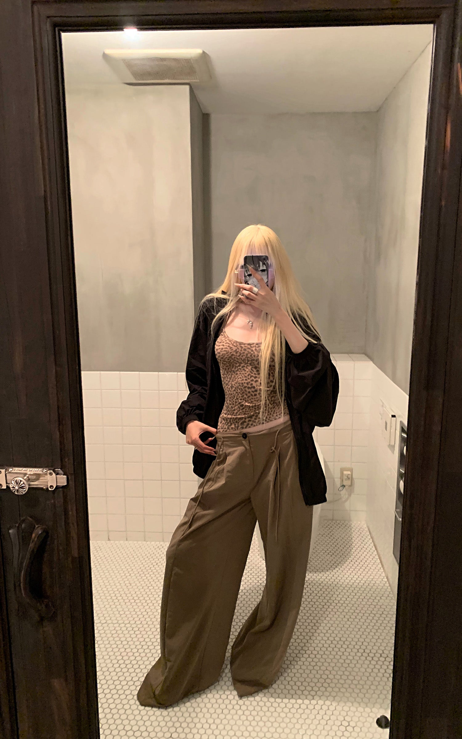 Rase le sol レオパード柄クロスストラップスリムキャミトップ