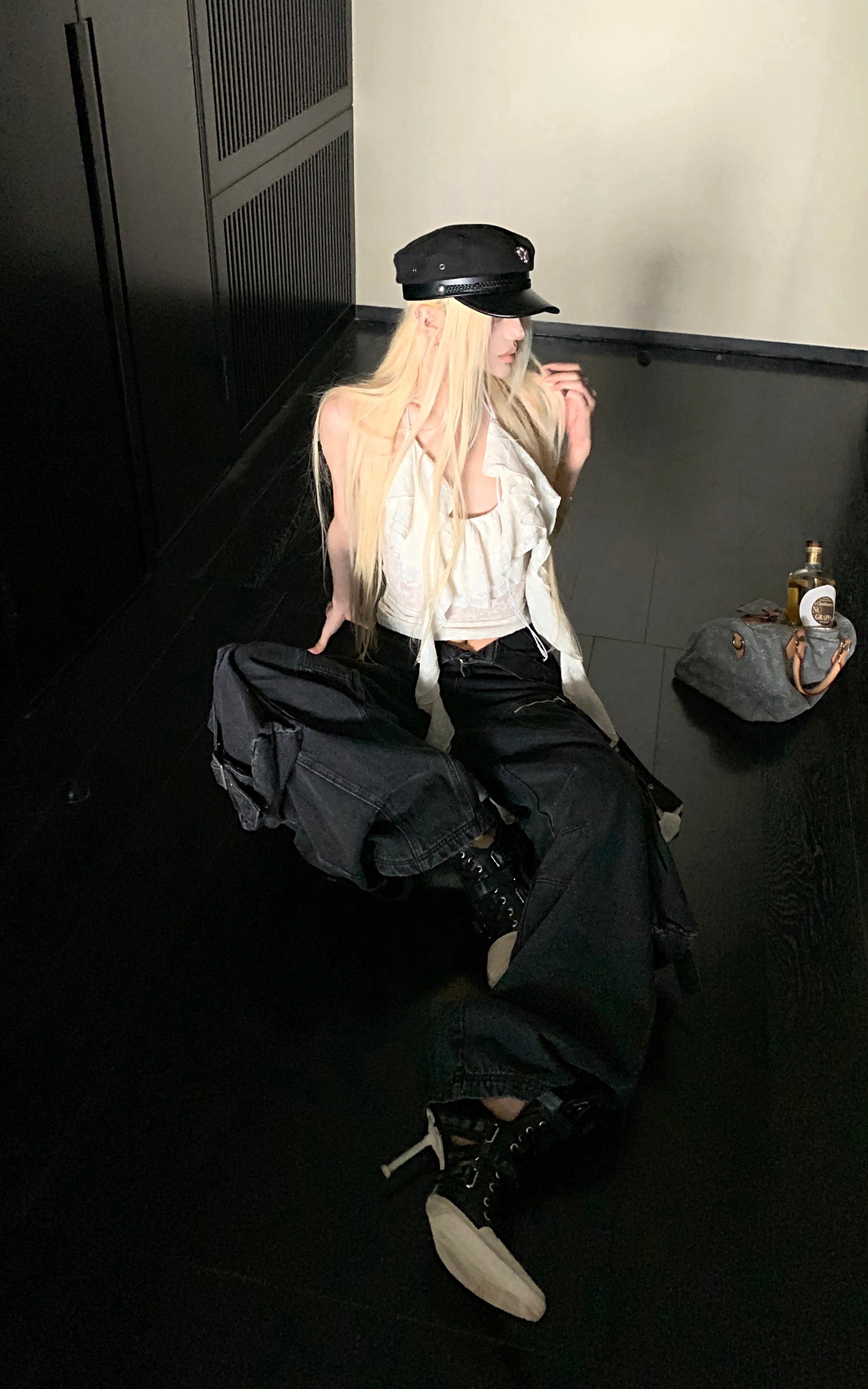 Rase le sol 不規則フリルレースホルターコルセットトップ