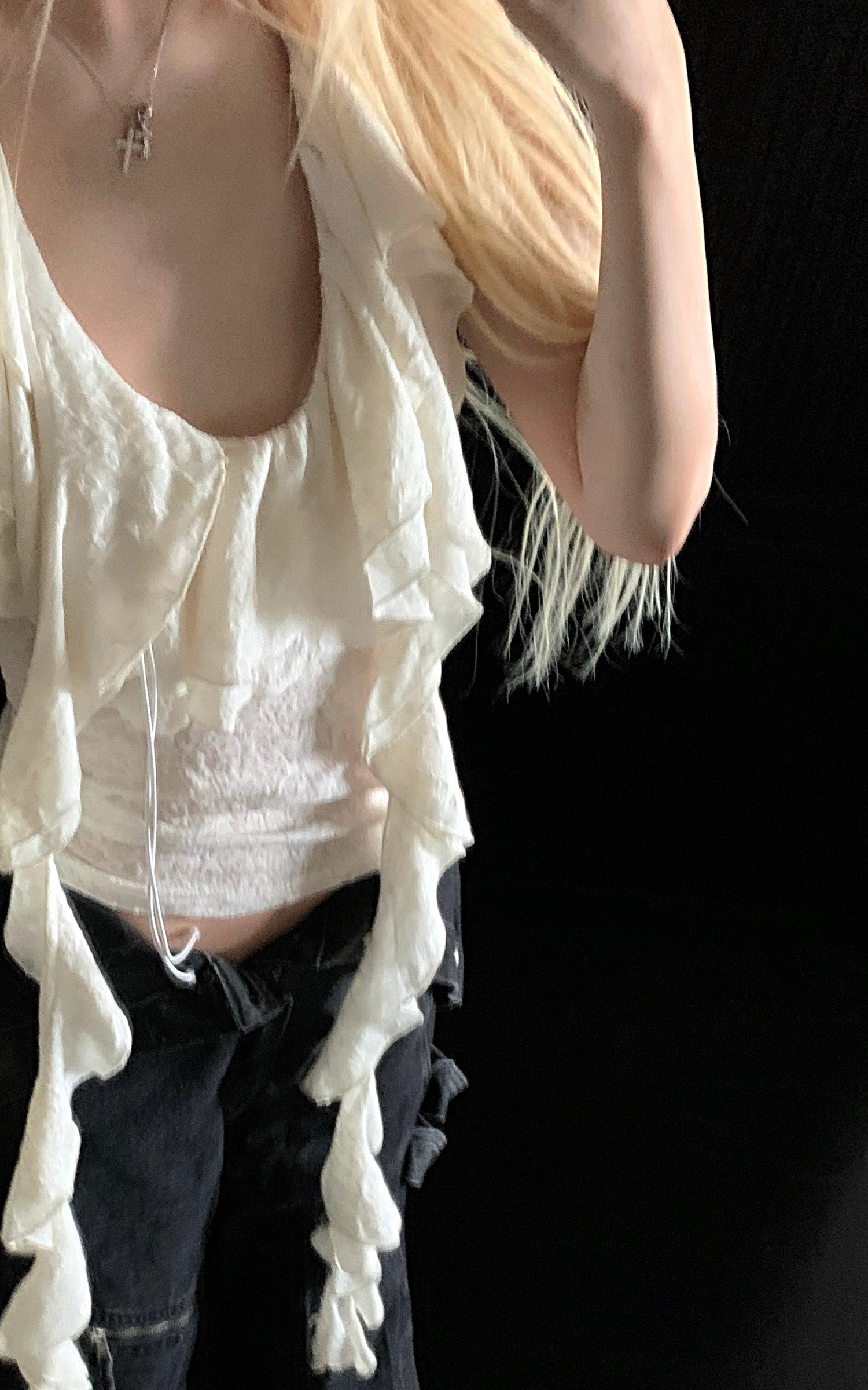 Rase le sol 不規則フリルレースホルターコルセットトップ