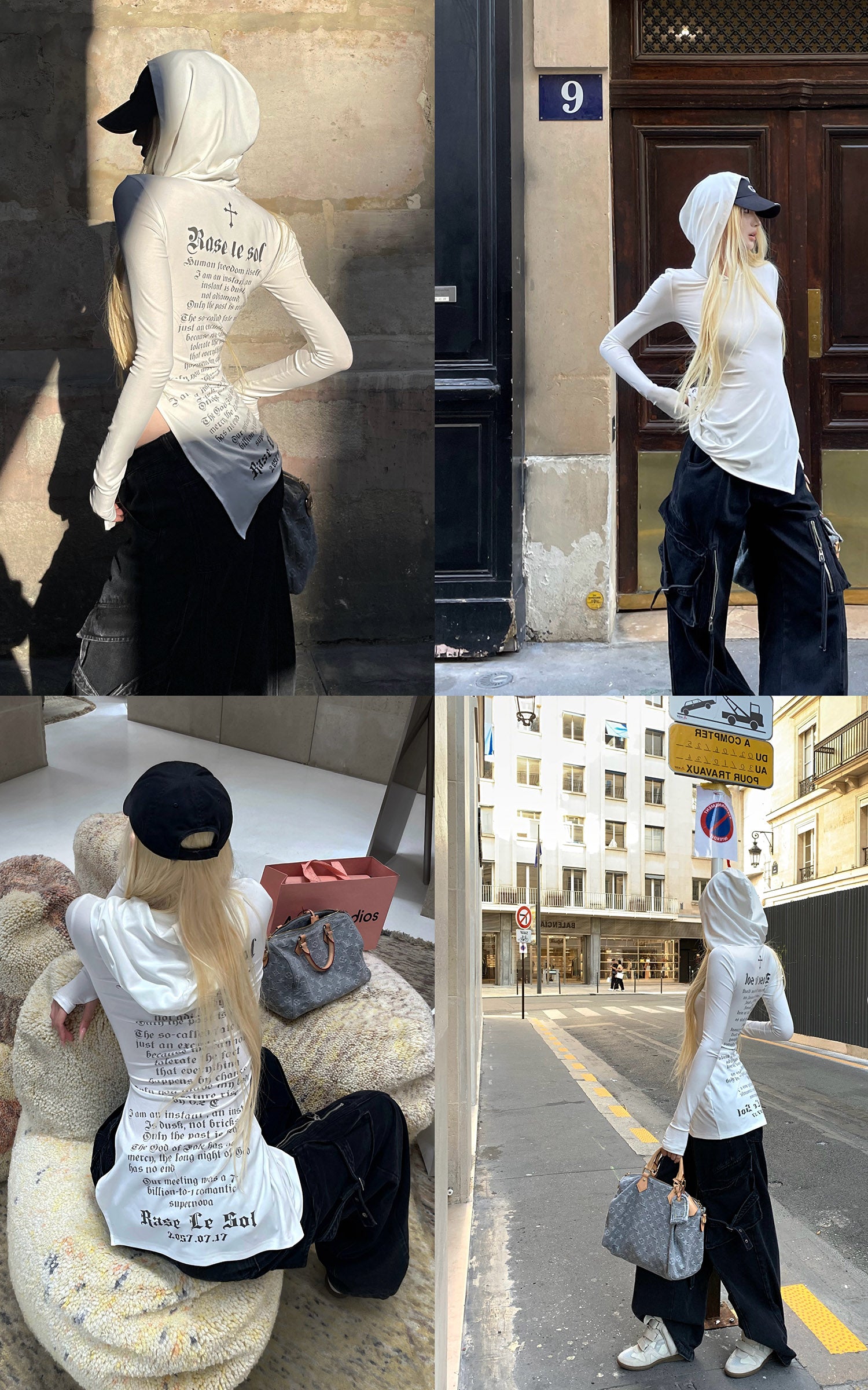 Rase le sol スリットヘム付きプリントフィットパーカー