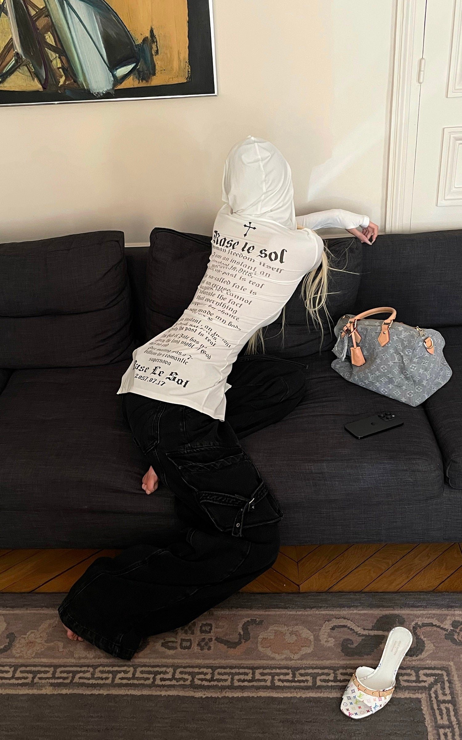 Rase le sol スリットヘム付きプリントフィットパーカー