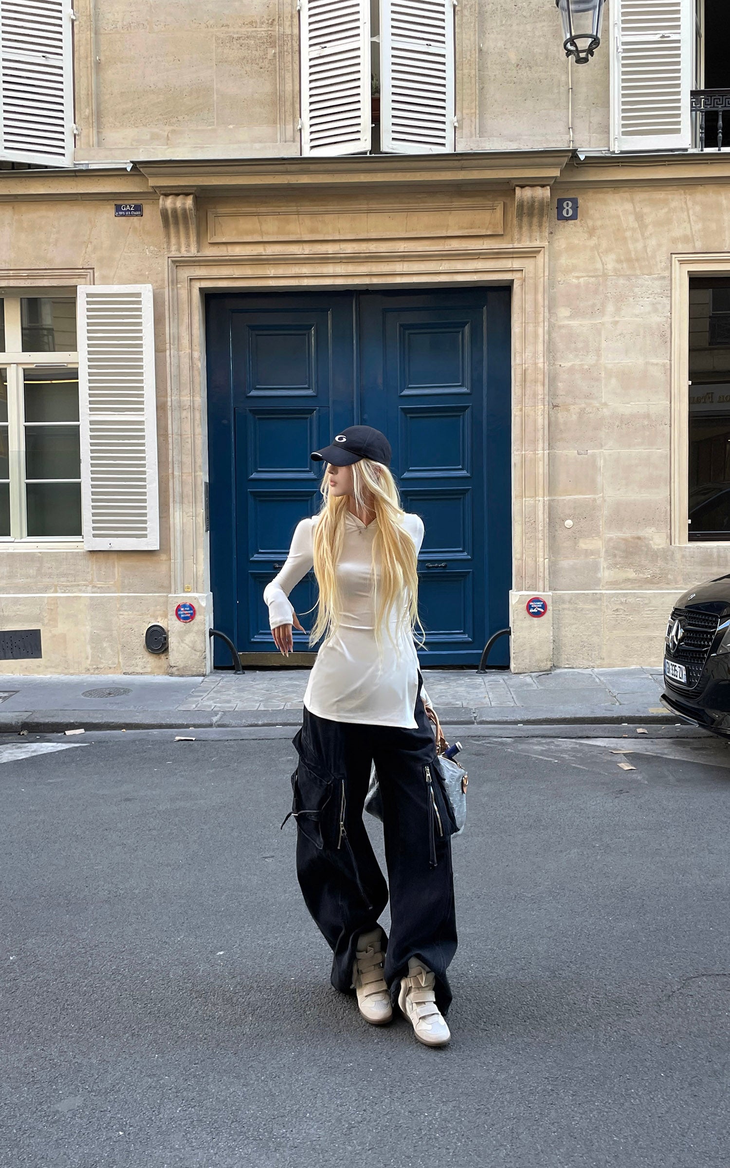 Rase le sol スリットヘム付きプリントフィットパーカー