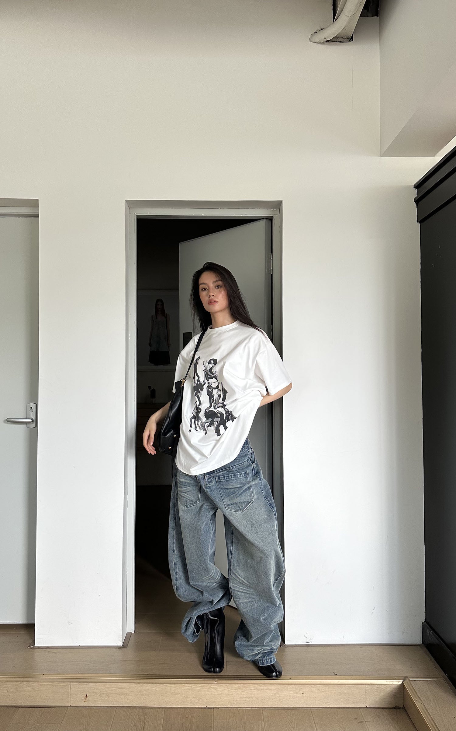 0122stepll カーブワイドレッグドラッグジーンズ