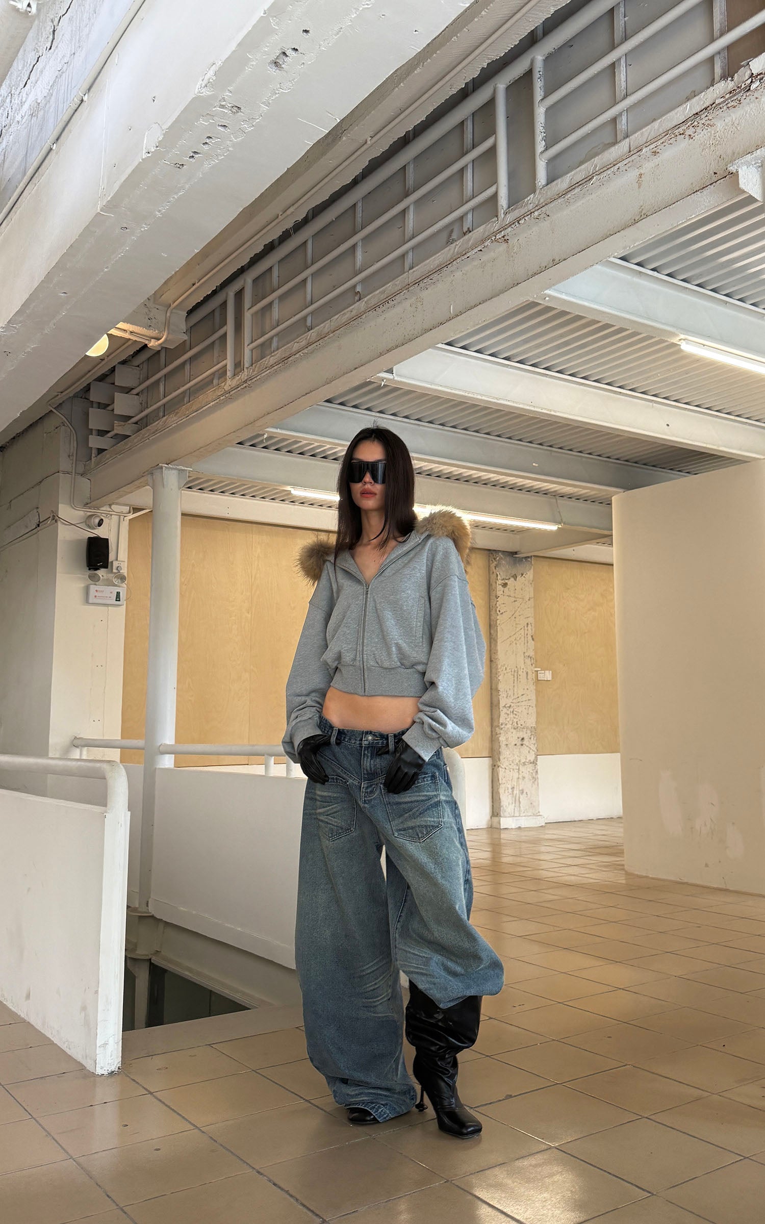 0122stepll カーブワイドレッグドラッグジーンズ