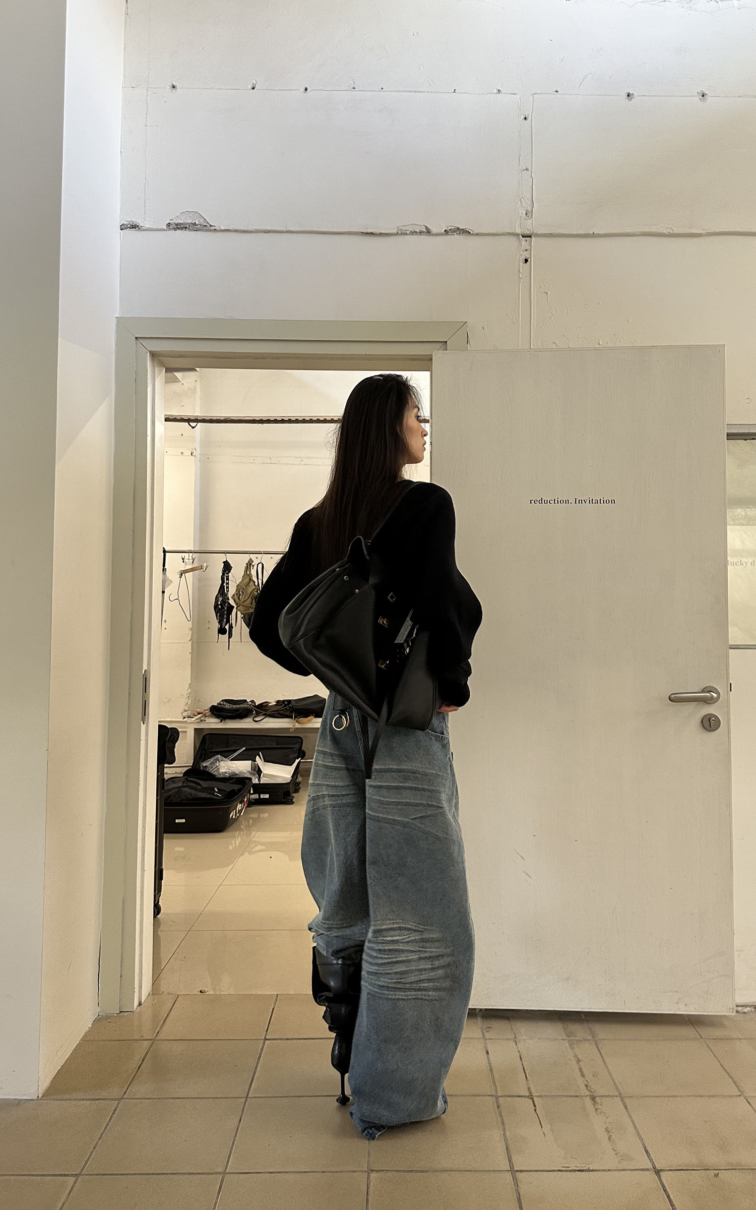 0122stepll カーブワイドレッグドラッグジーンズ