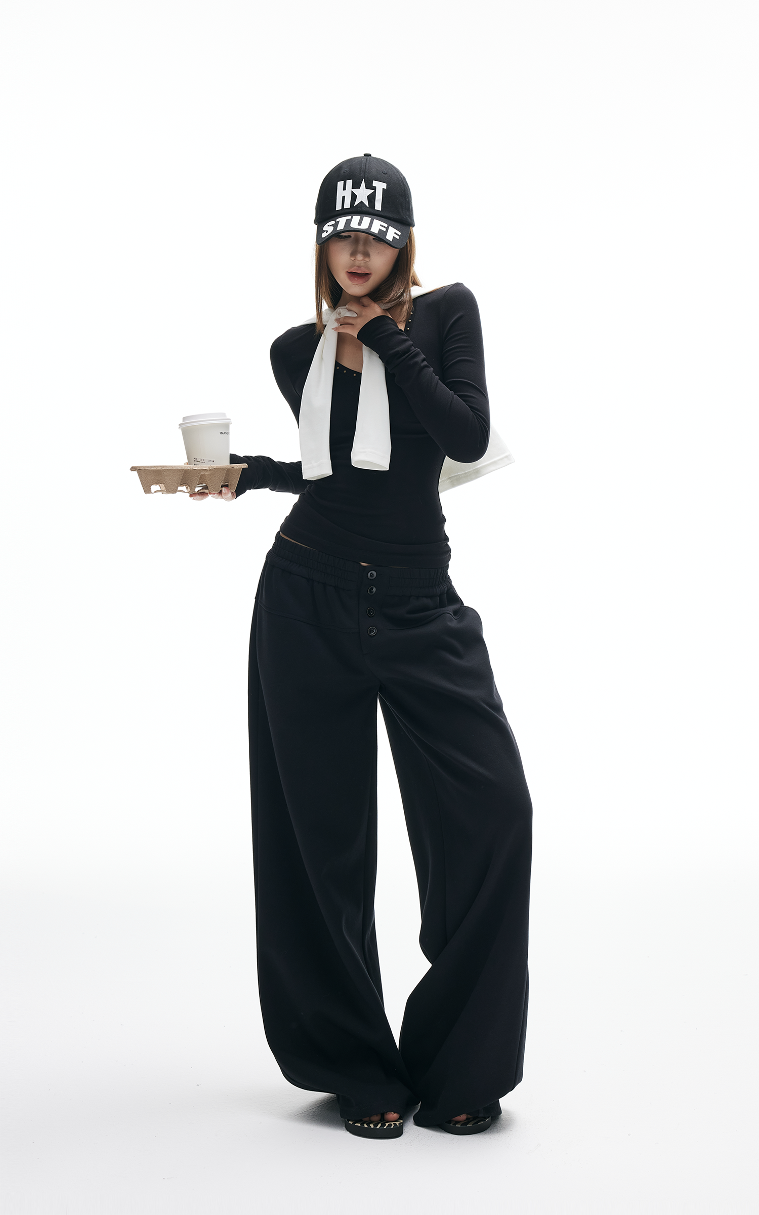 IAMXIAA Studded V-Neck Long Sleeve Tee