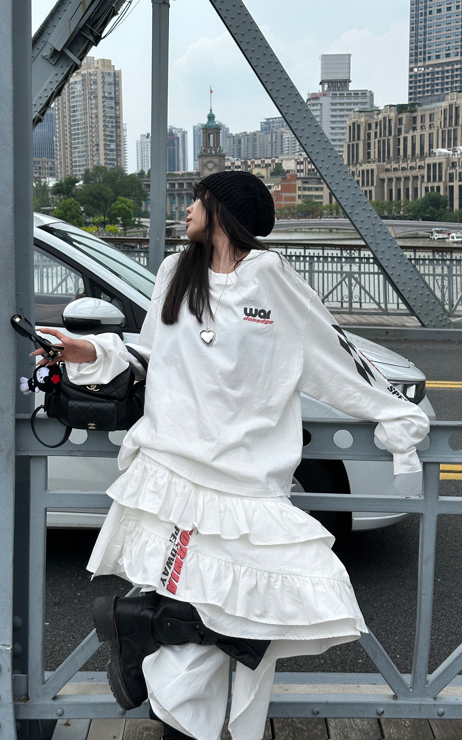 WARDEN EDGE フリル付きアシンメトリーレイヤードスカート