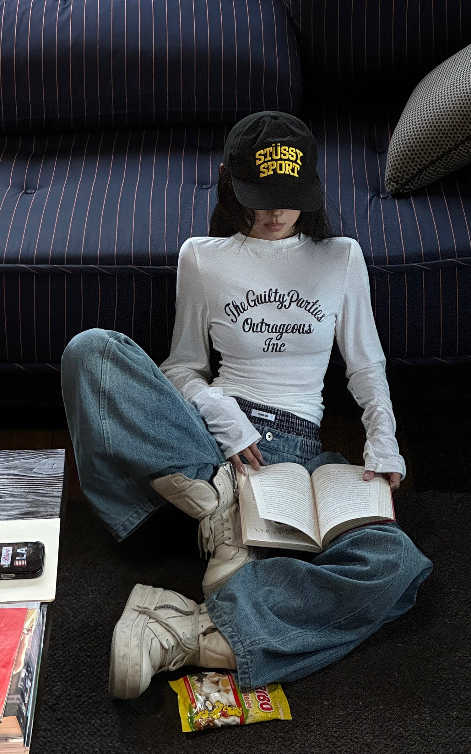 WARDEN EDGE エラスティックウエスト ワイドレッグデニムパンツ