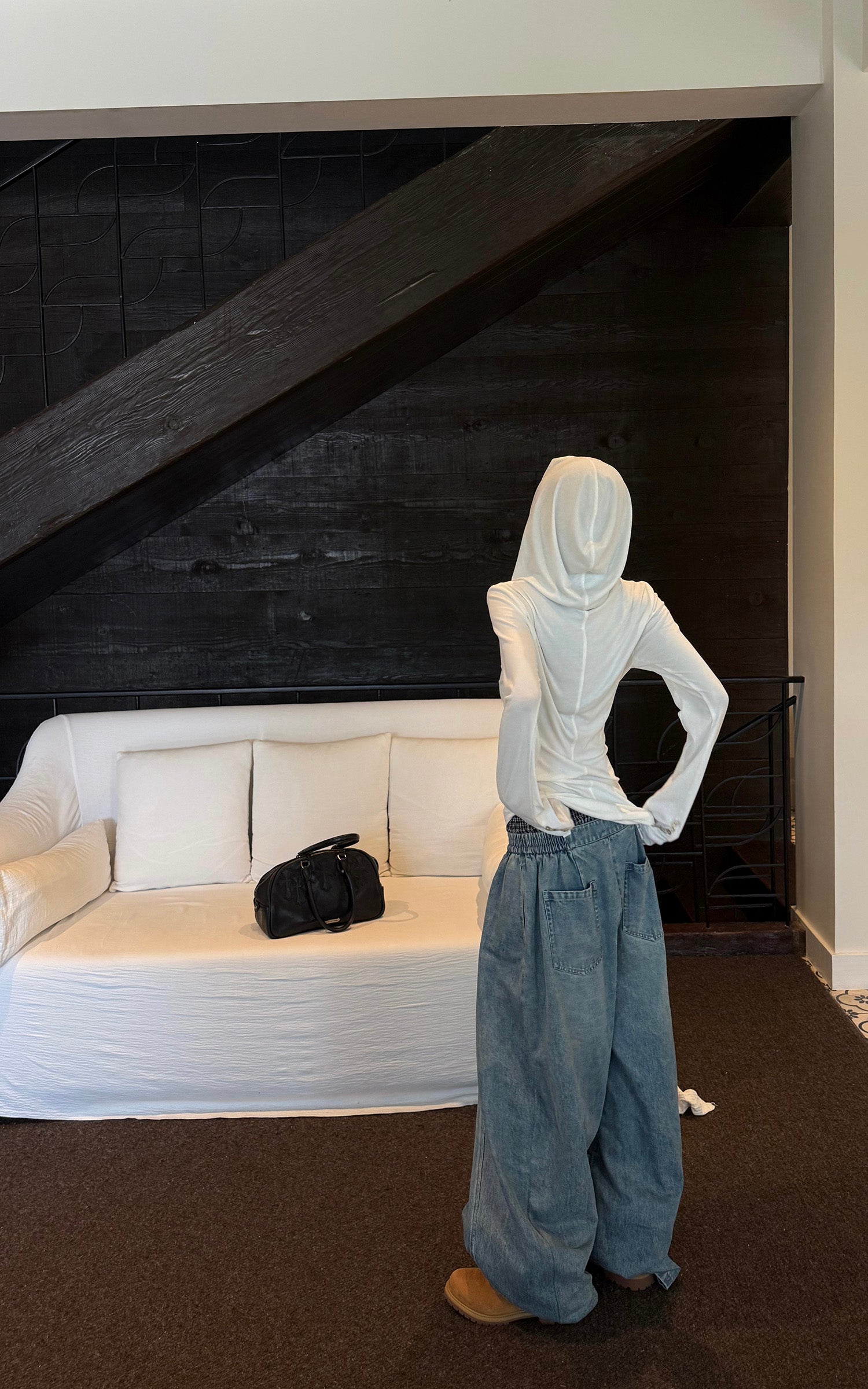 WARDEN EDGE エラスティックウエスト ワイドレッグデニムパンツ