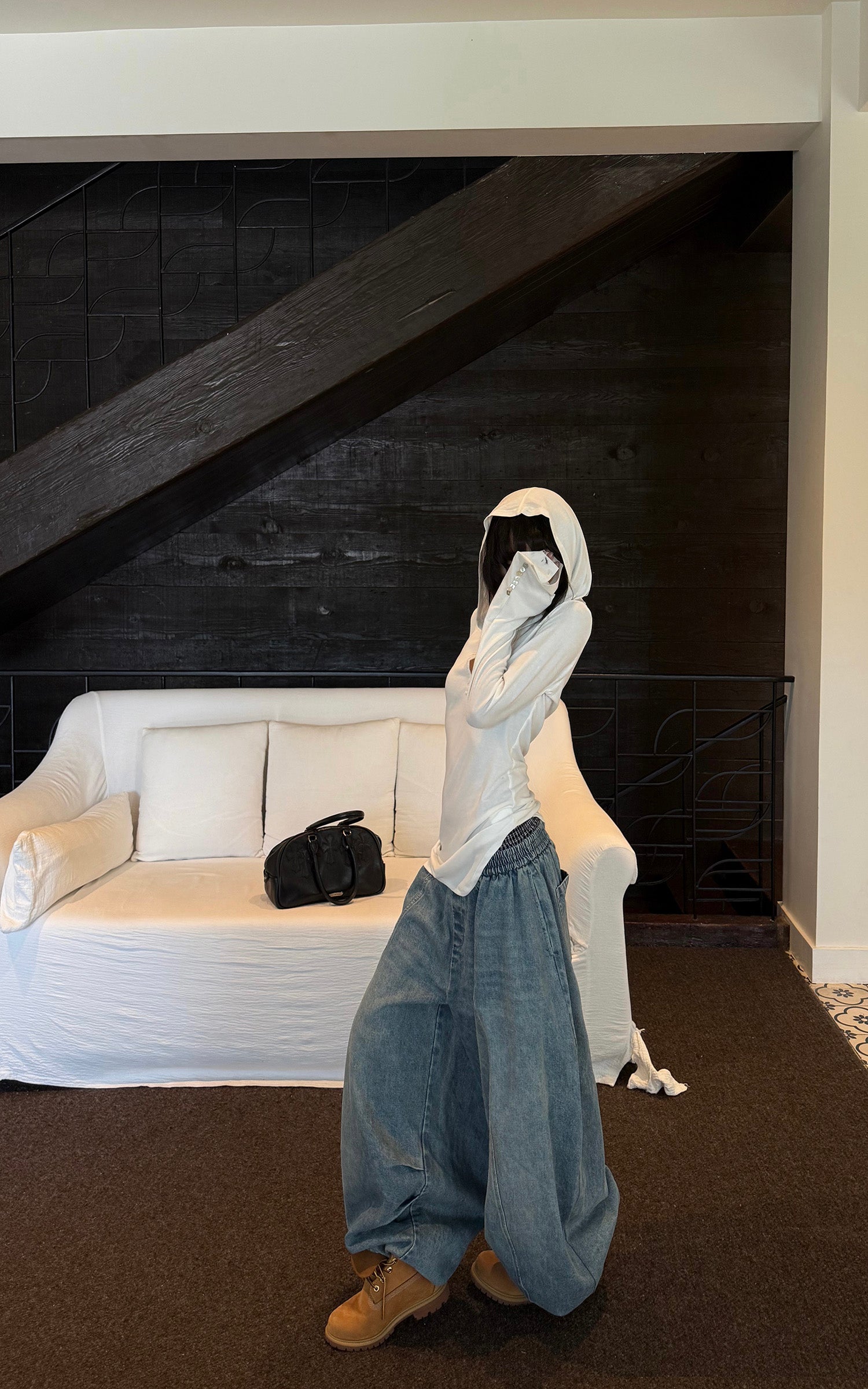 WARDEN EDGE エラスティックウエスト ワイドレッグデニムパンツ