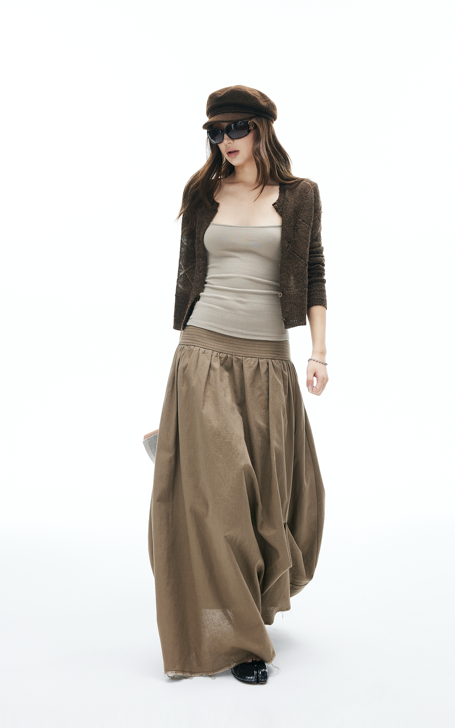 IAMXIAA リブ編みニット スパゲッティストラップ タンクトップ