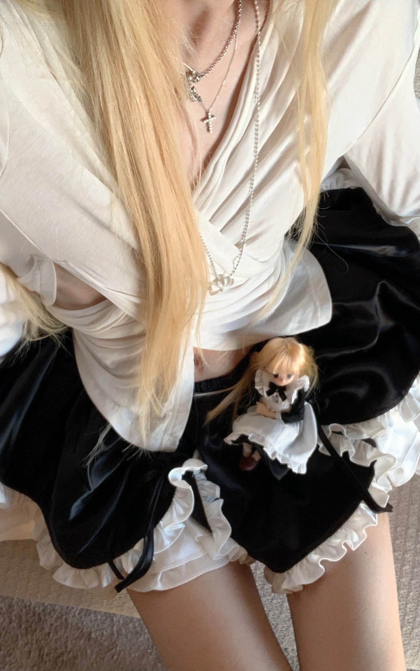 Rase le sol フリル付きブラックレイヤードスカート