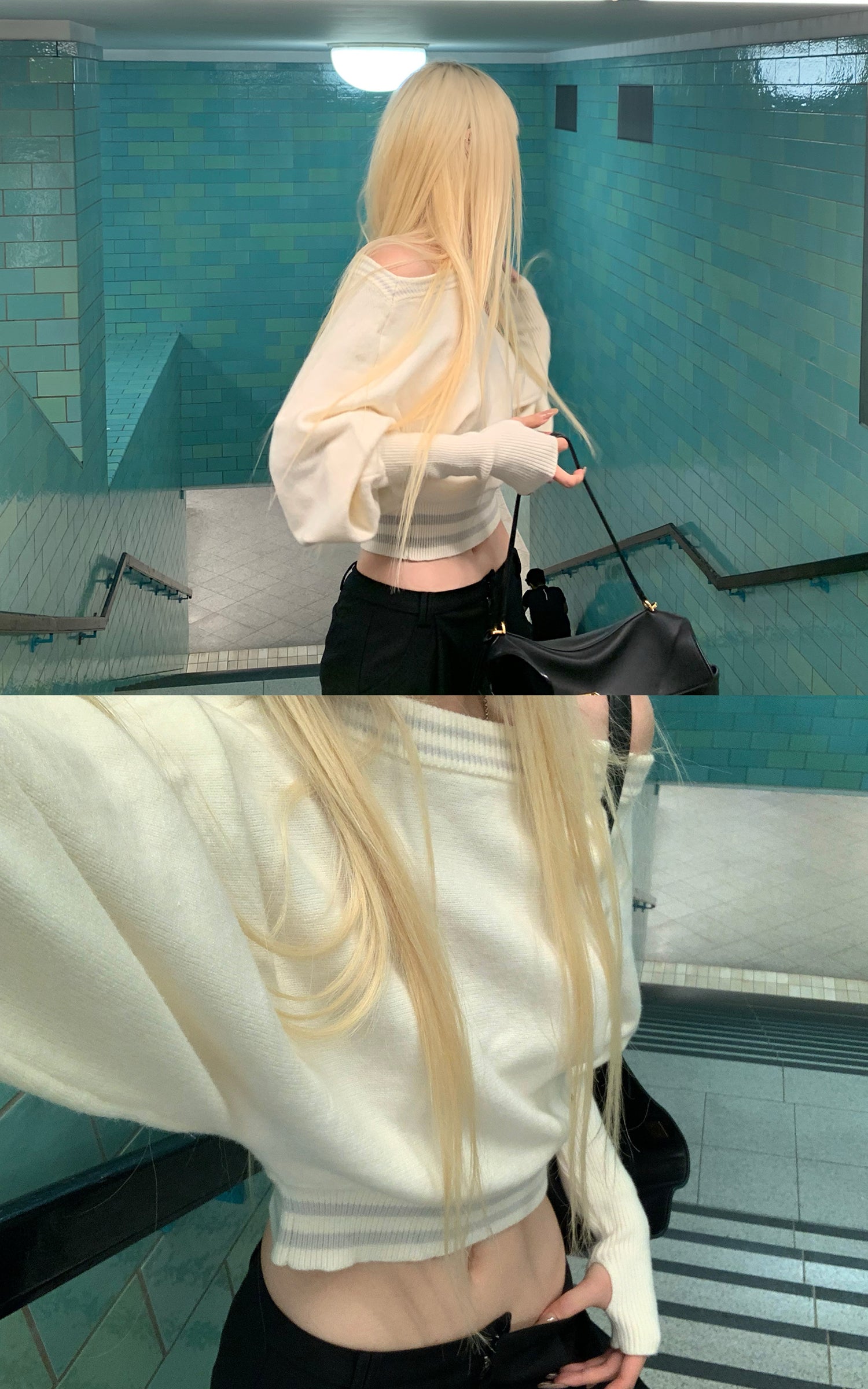 Rase le sol オフショルダー ニット クロップドセーター