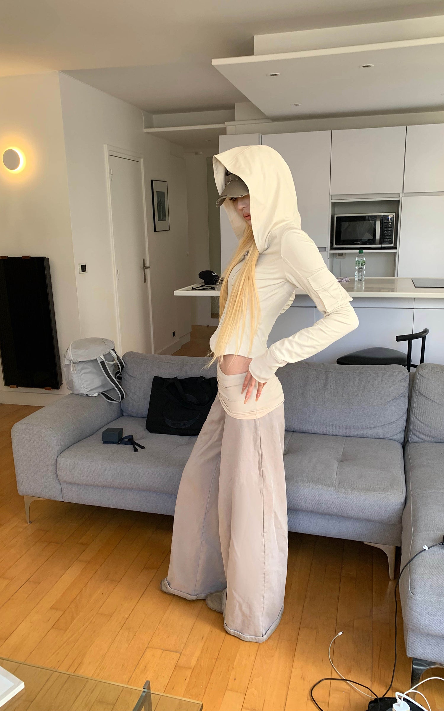 Rase le sol フィット感のあるフード付きジップジャケット