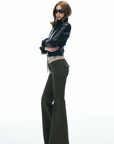 IAMXIAA Flared Casual Pants with Double Button Waist in Olive Green
