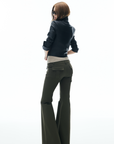 IAMXIAA Flared Casual Pants with Double Button Waist in Olive Green