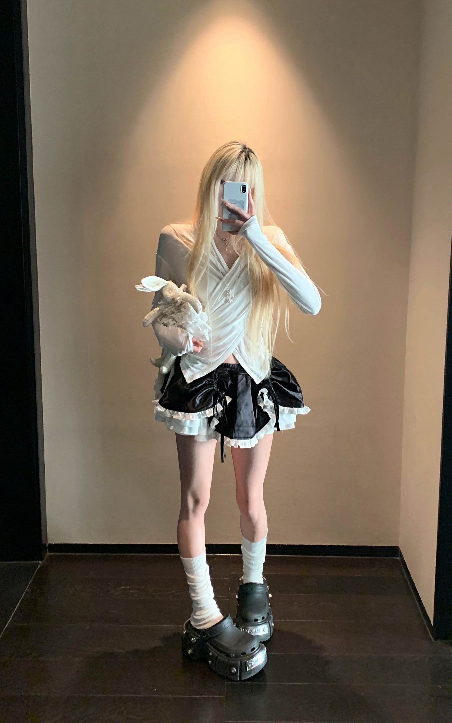 Rase le sol フリル付きブラックレイヤードスカート