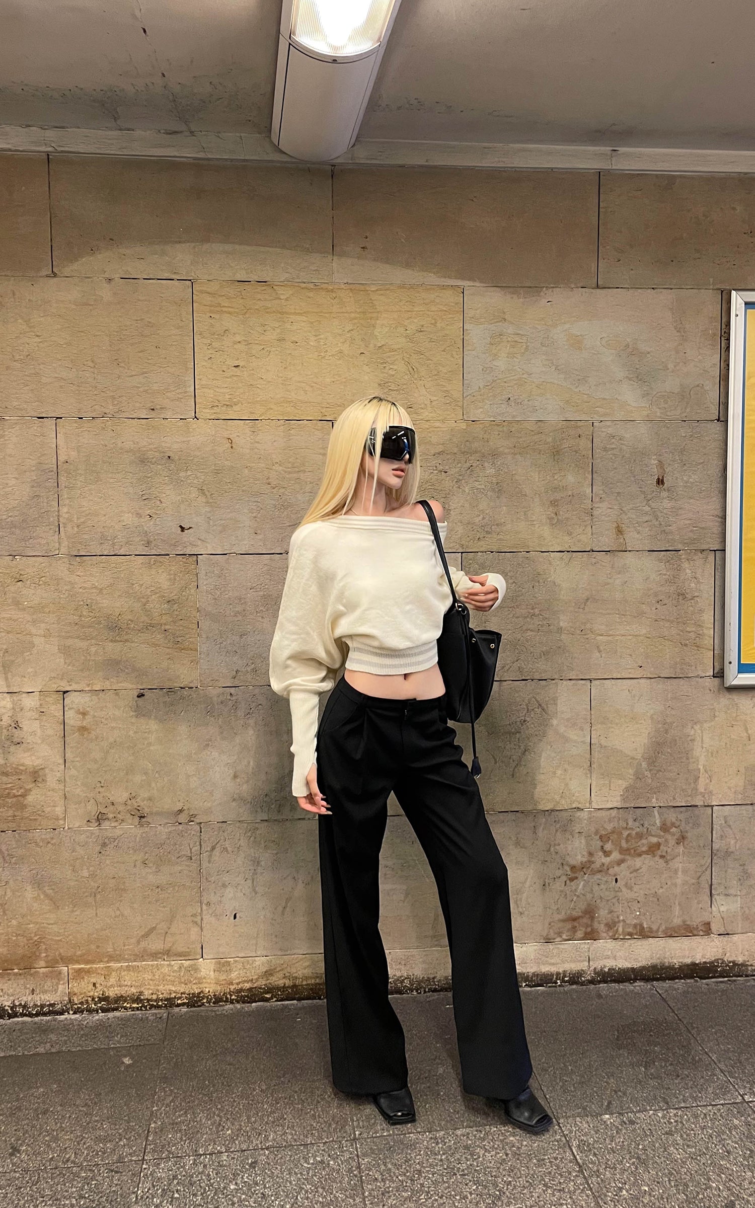 Rase le sol オフショルダー ニット クロップドセーター