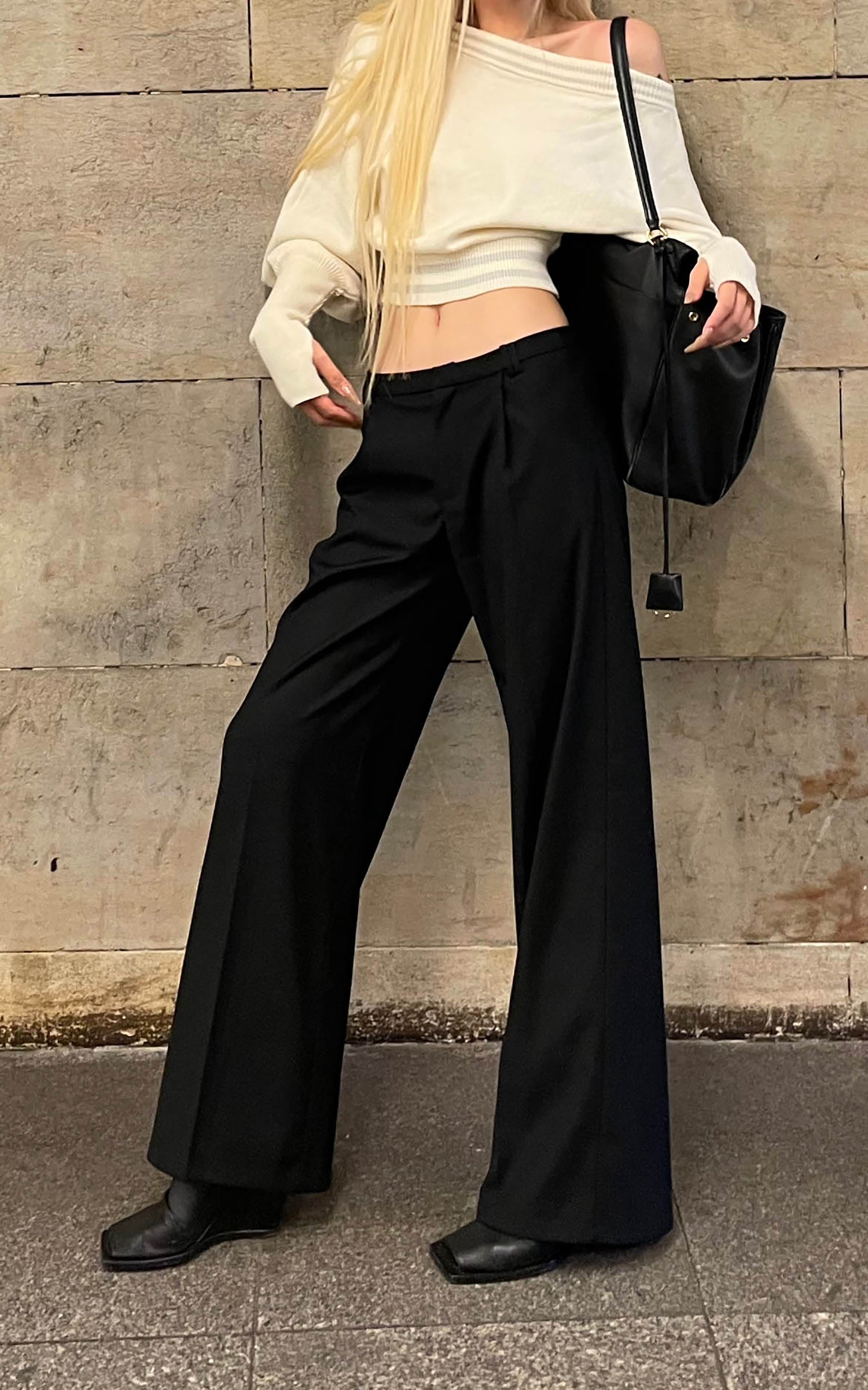 Rase le sol オフショルダー ニット クロップドセーター